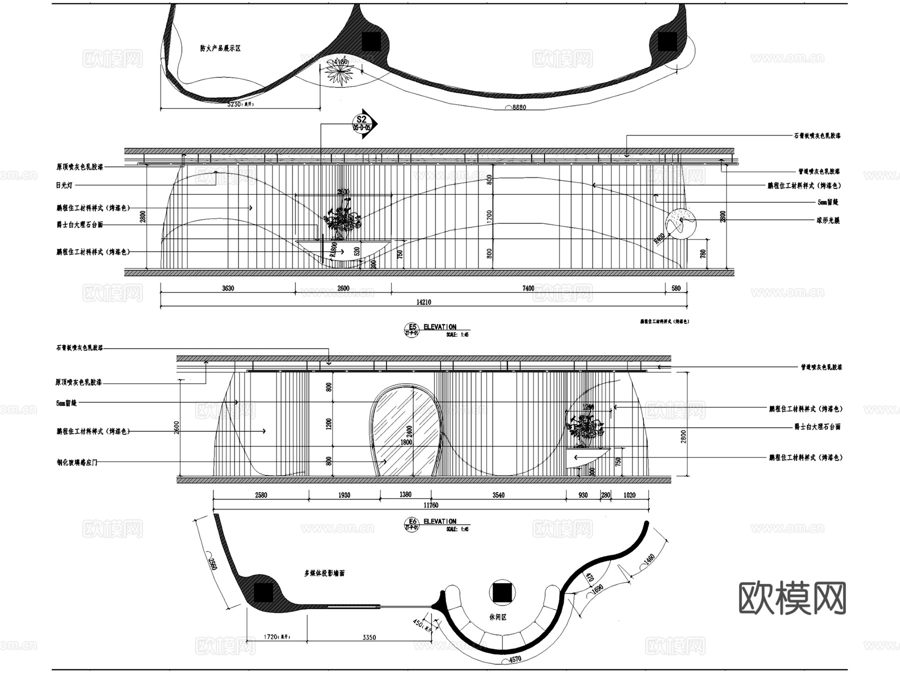 工业材料公司展厅办公室室内装饰CAD施工图整套cad施工图