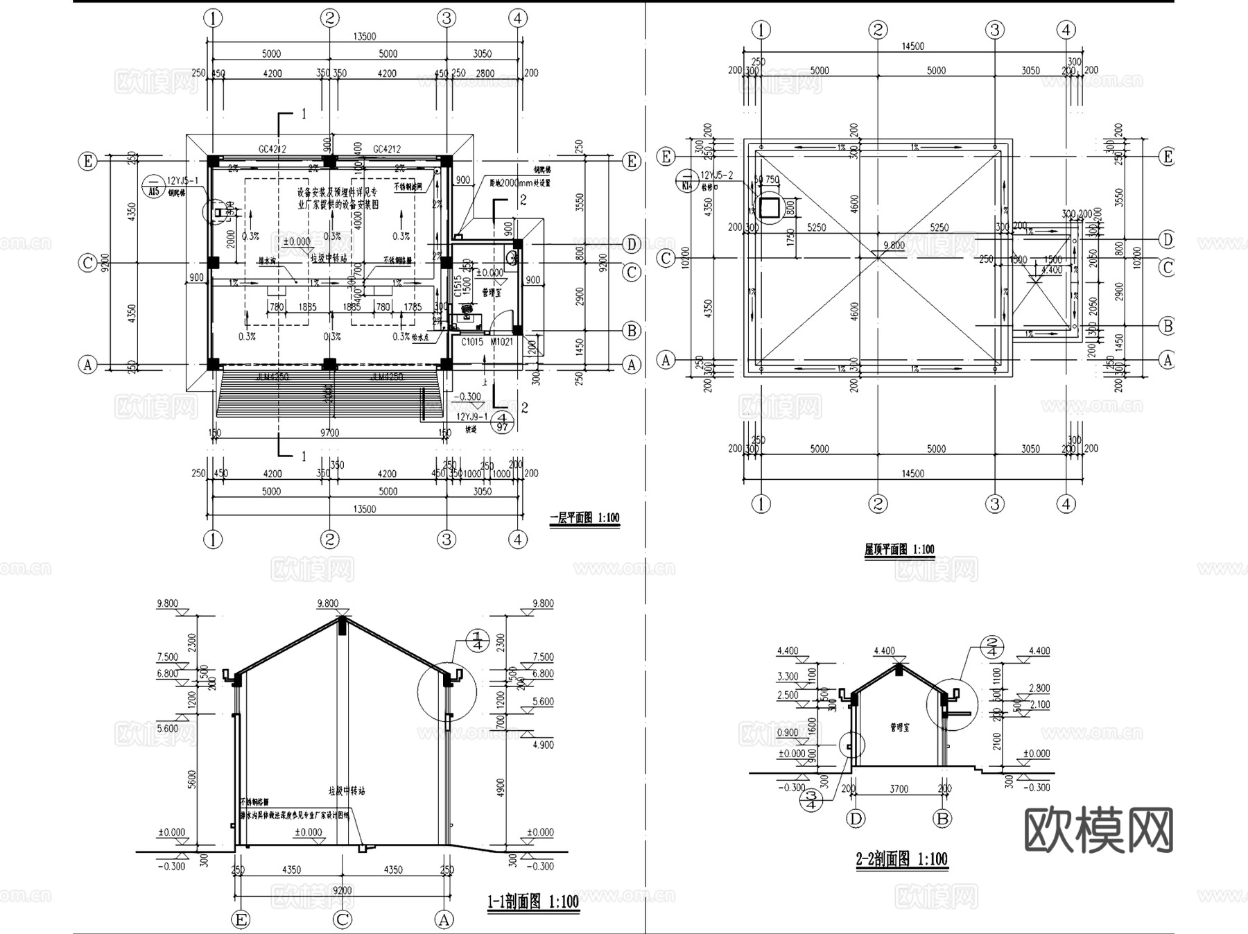 鹤壁开发区垃圾中转站建筑CAD施工图全套cad施工图
