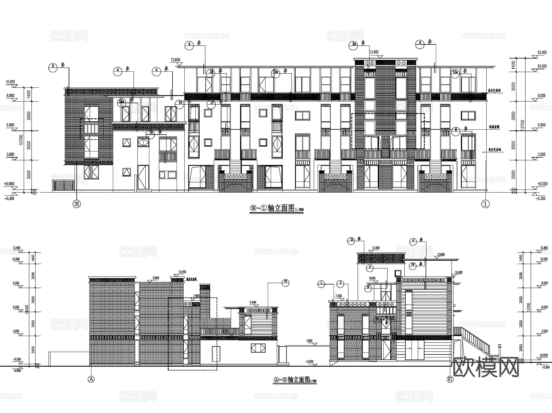 合院别墅联排居住建筑CAD施工图16套cad施工图