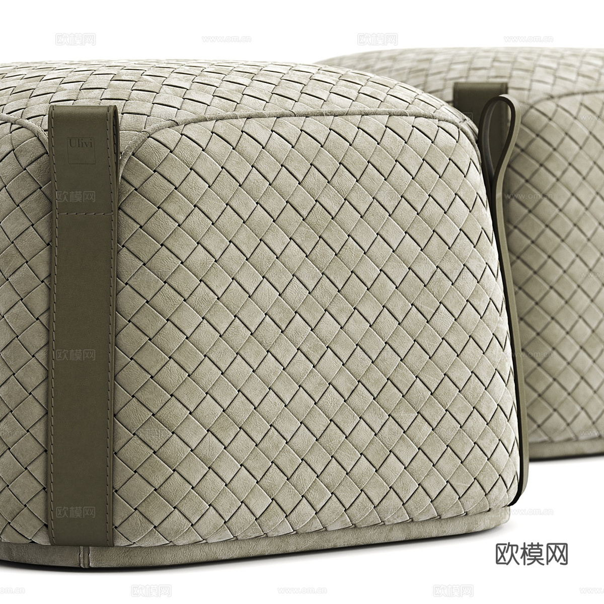 现代意式藤编皮革凳子3d模型下载（渲染图6）
