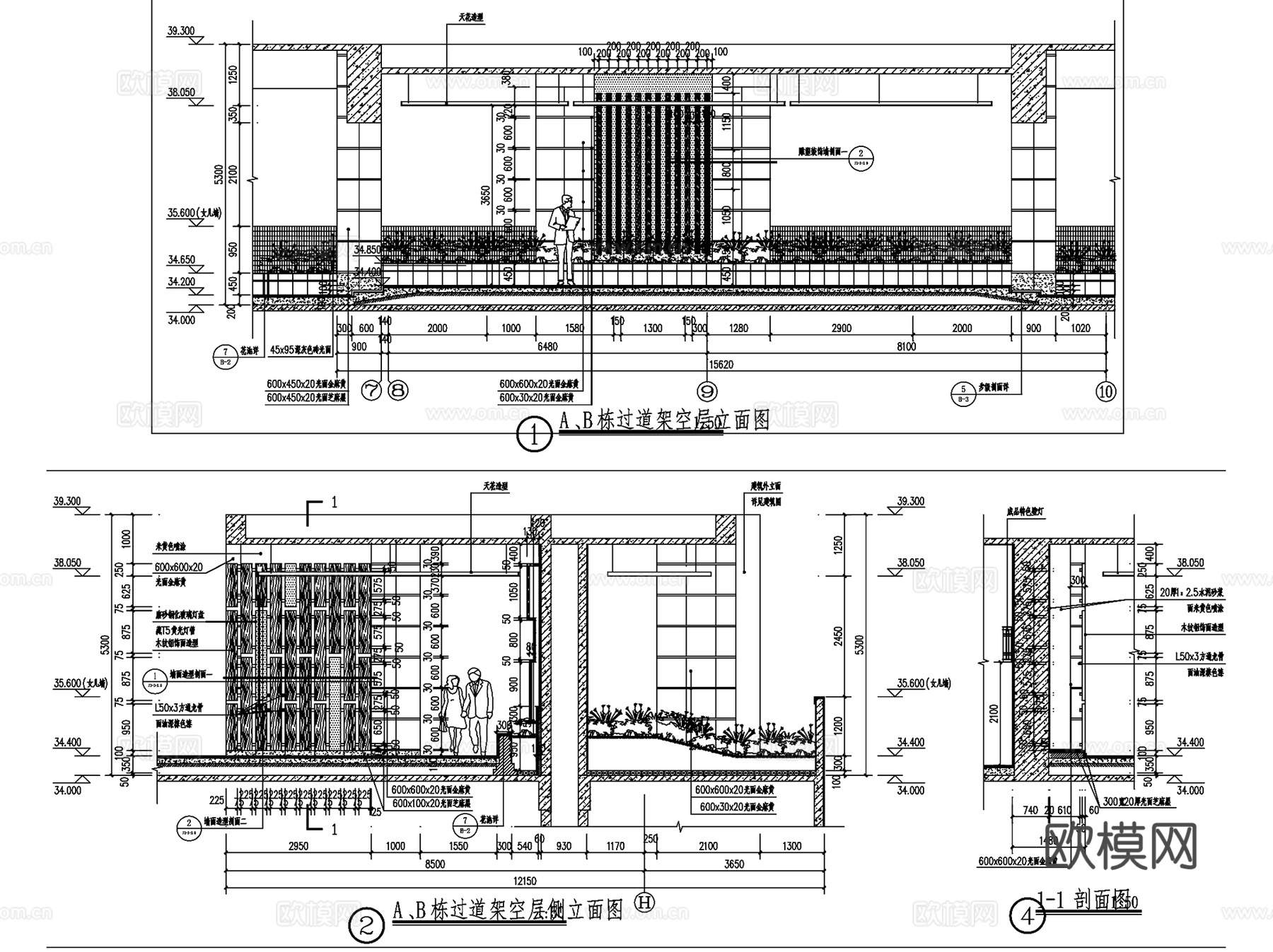 住宅架空层平面及详图CAD施工图集 10套cad施工图