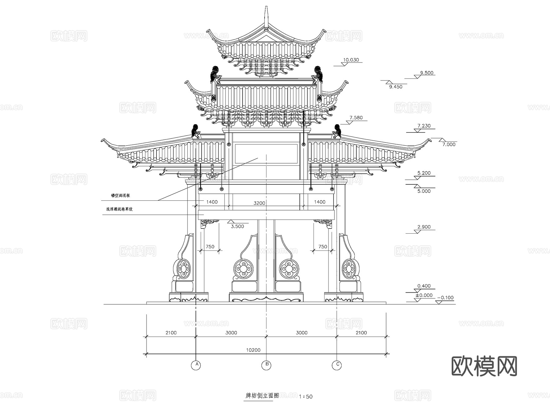 古建筑园林牌坊牌楼CAD施工图集 6套cad施工图