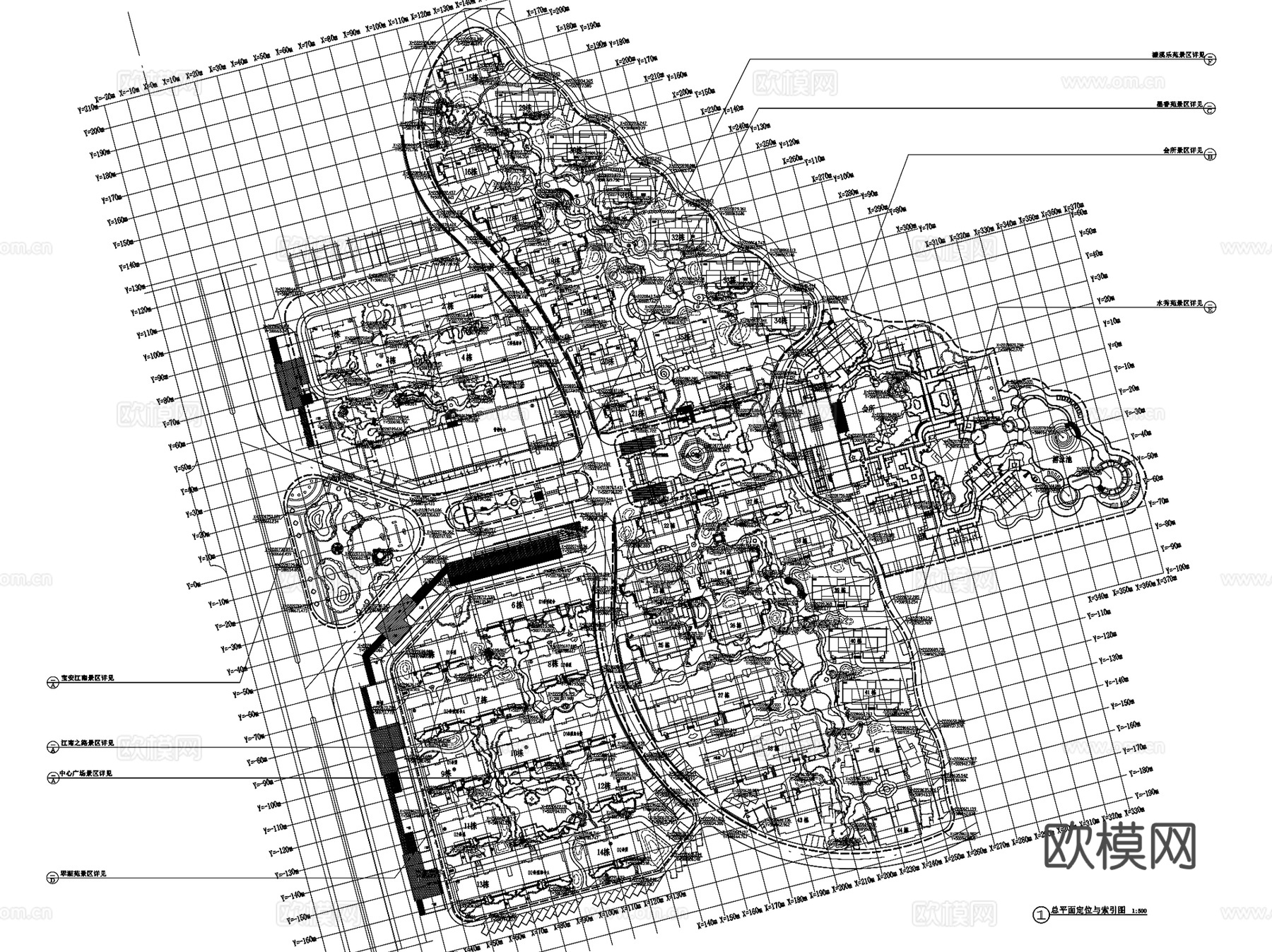 海南三川中式住宅区大区景观CAD施工图全套cad施工图