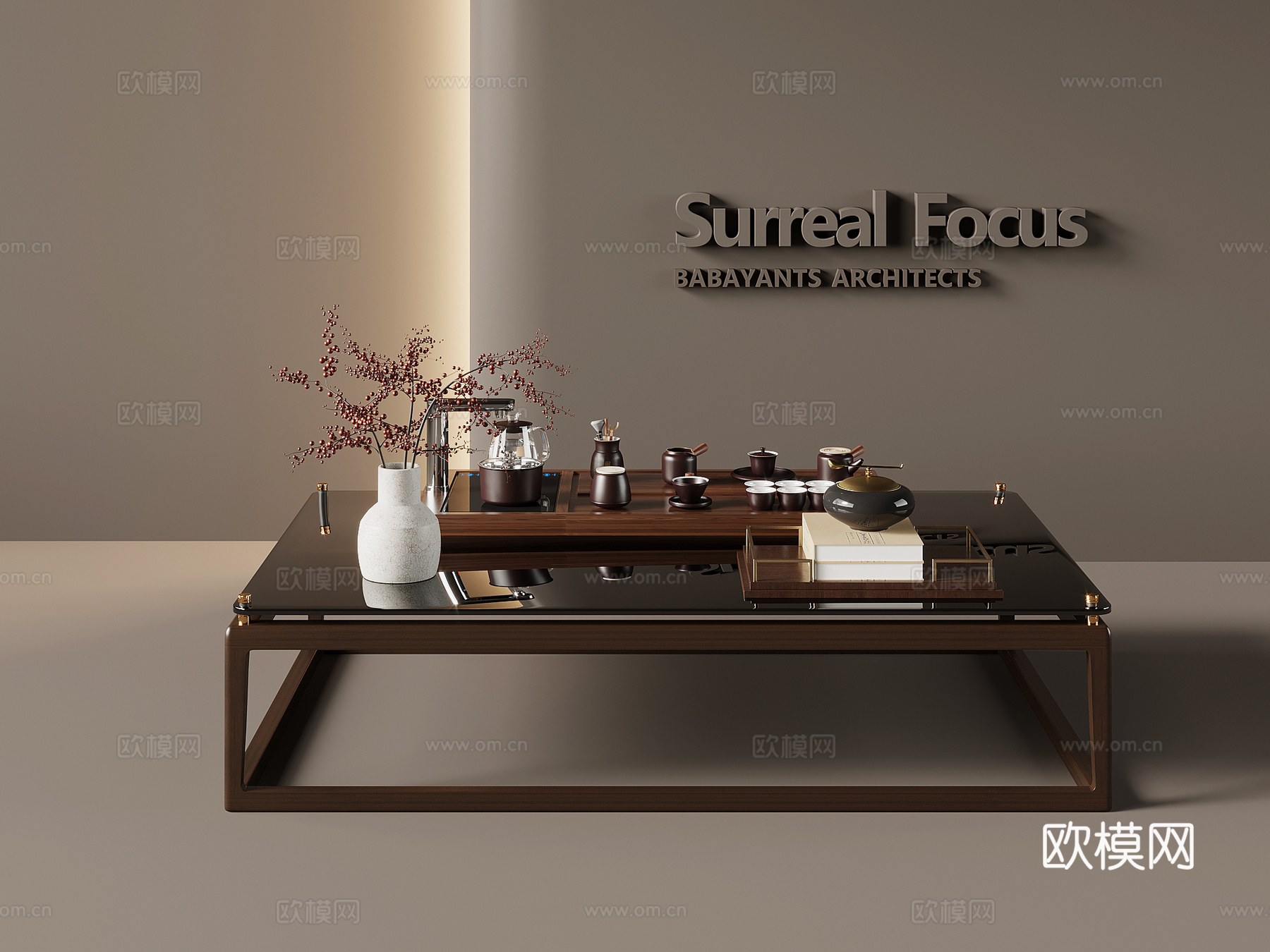 新中式茶几 实木茶几 方形茶几su模型