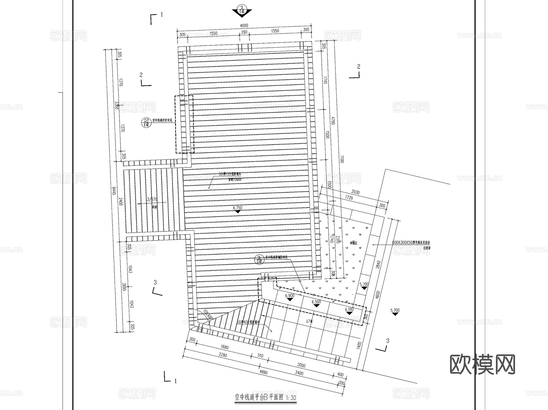钢结构空中木栈道平台景观CAD施工图全套cad施工图