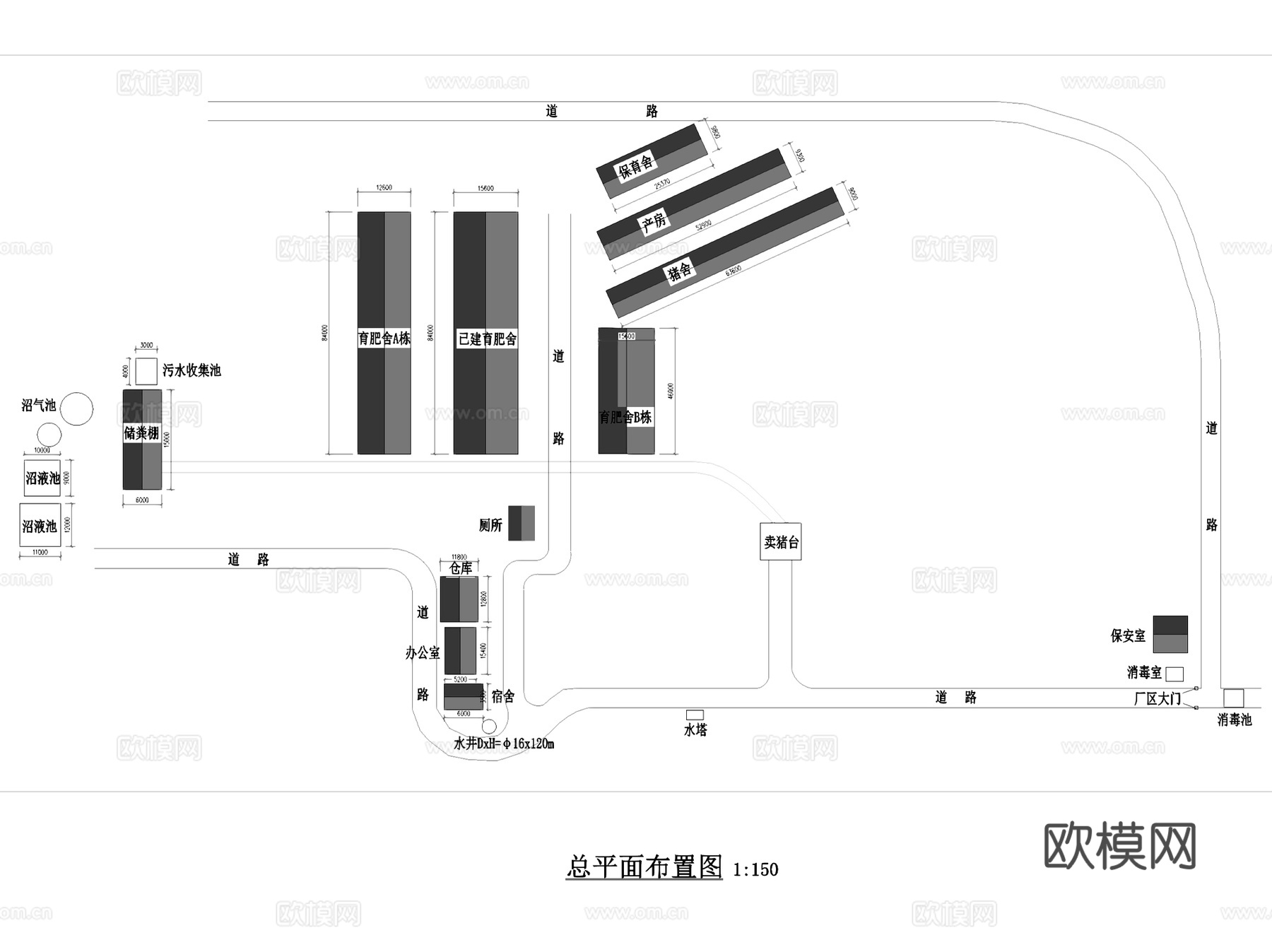 海口美系长白猪养殖厂建筑扩建CAD施工图全套cad施工图