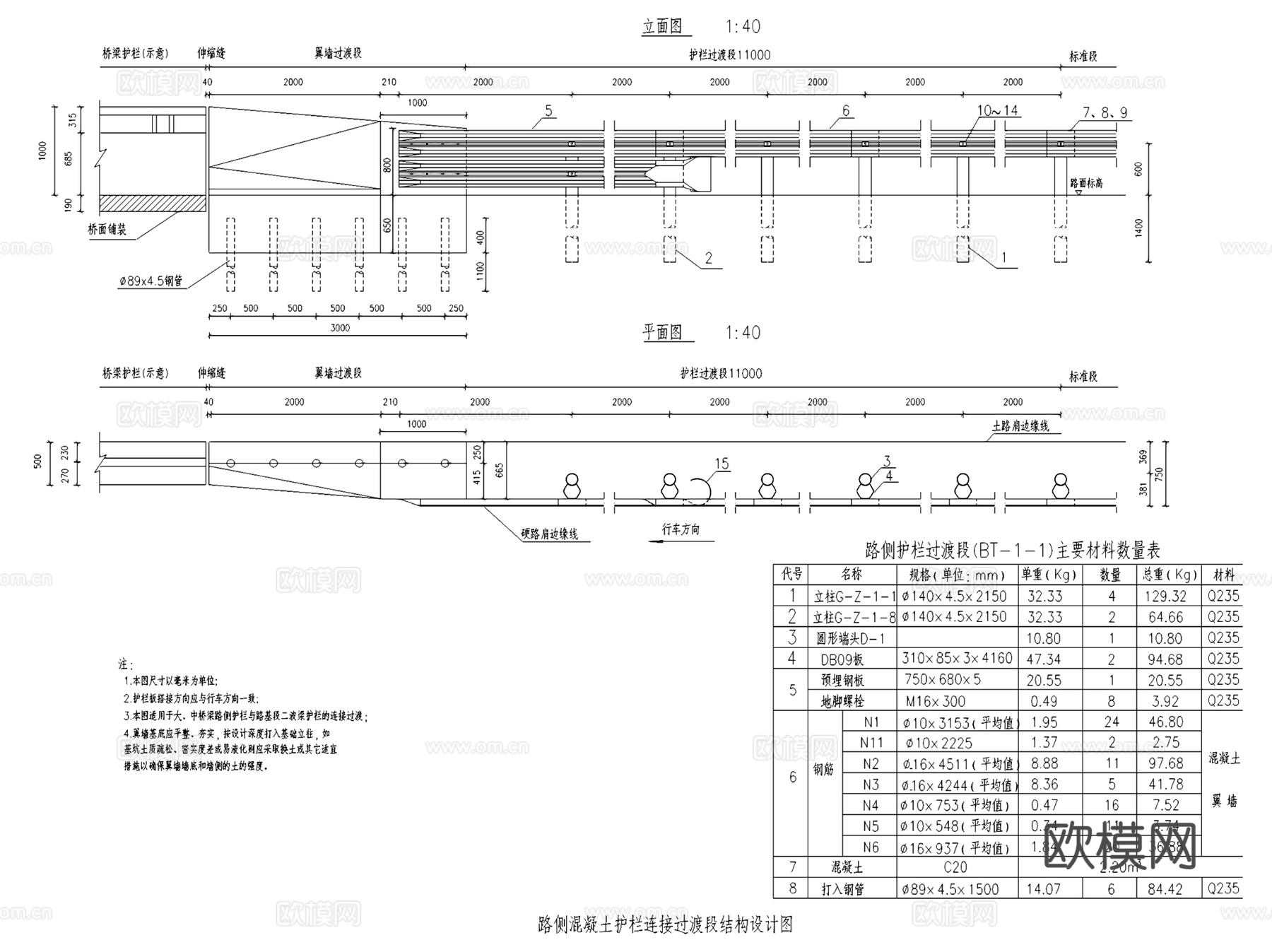 道路波形护栏防撞栏结构大样CAD施工图集cad施工图