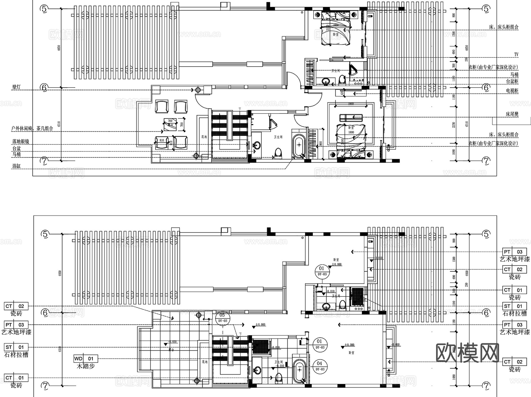 海南美岭湖别墅室内装饰CAD施工图全套cad施工图