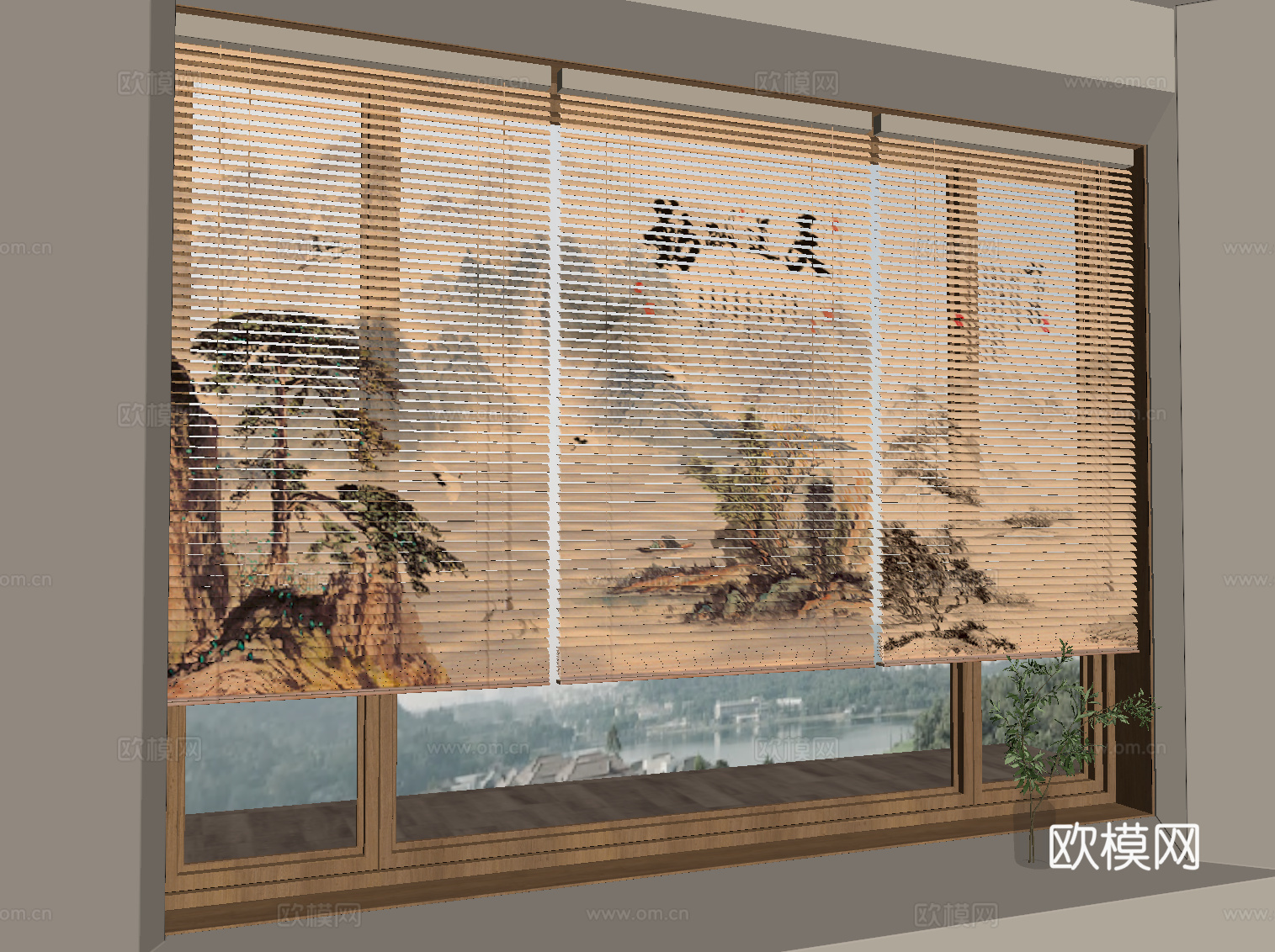 新中式卷帘 竹帘su模型
