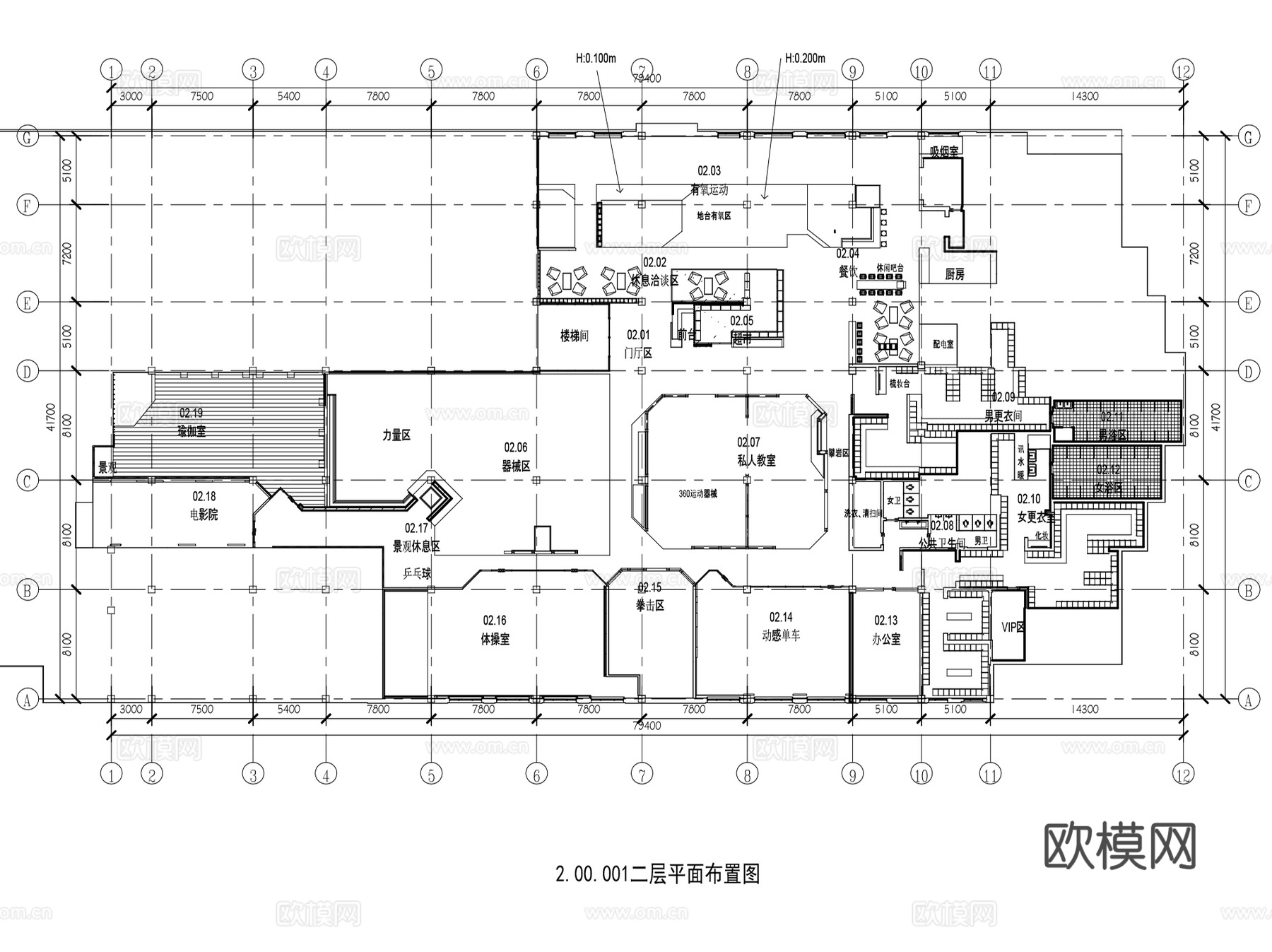 健身房会所中心俱乐部室内CAD施工图集 28套cad施工图