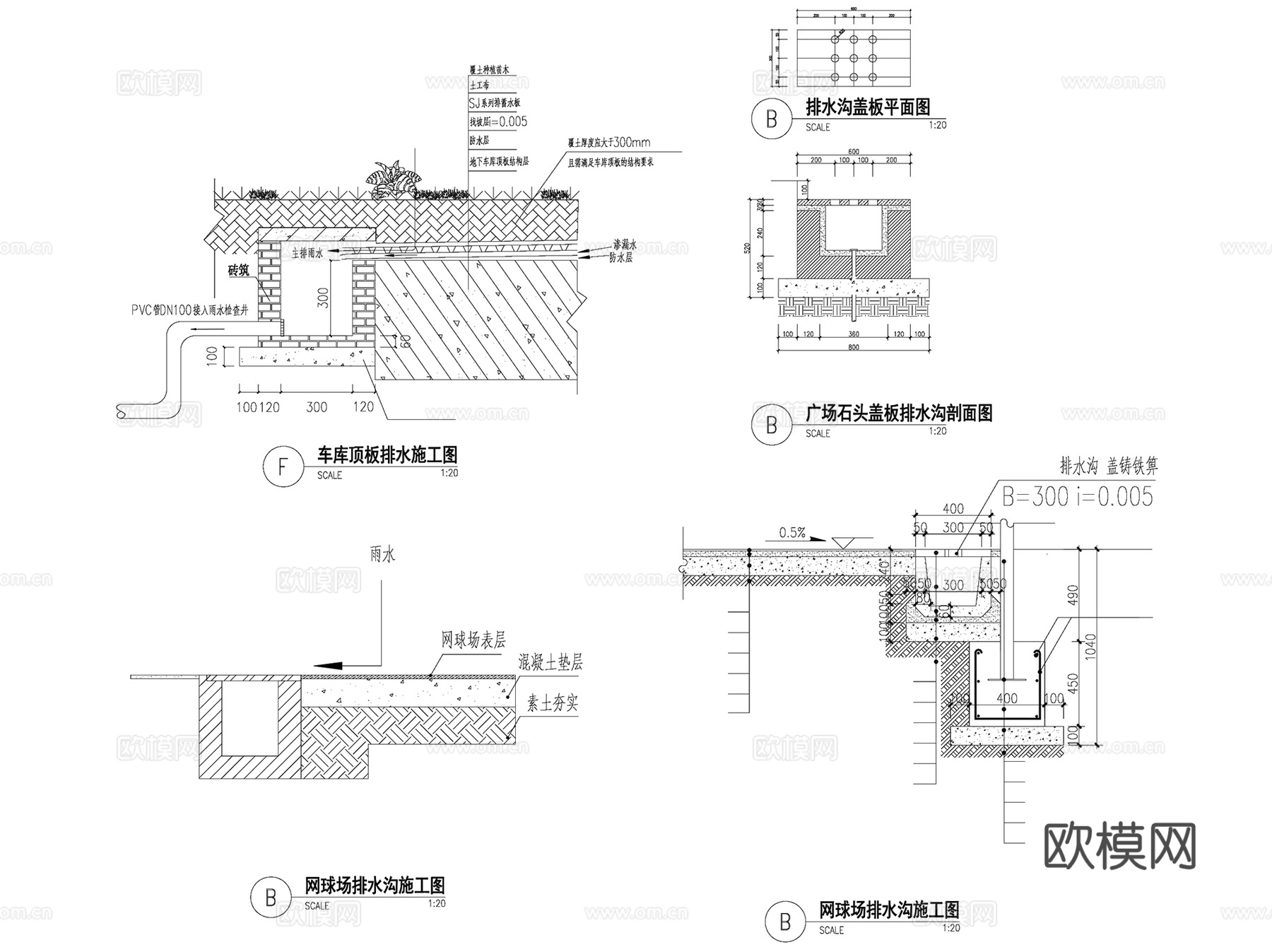 各类排水沟剖面CAD施工详图合集cad施工图