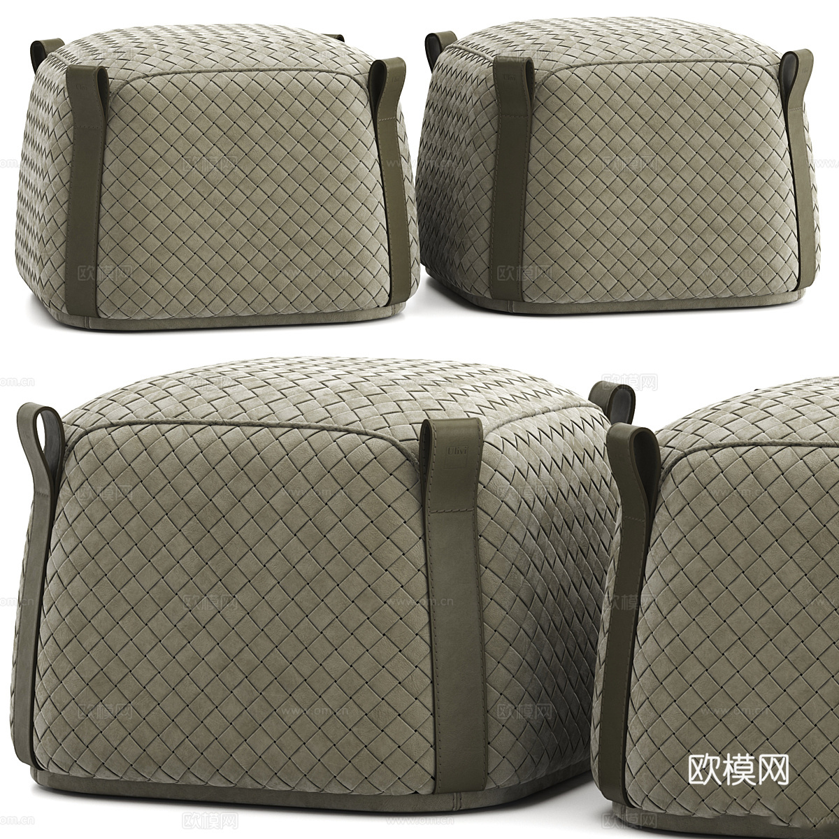 现代意式藤编皮革凳子3d模型下载（渲染图5）