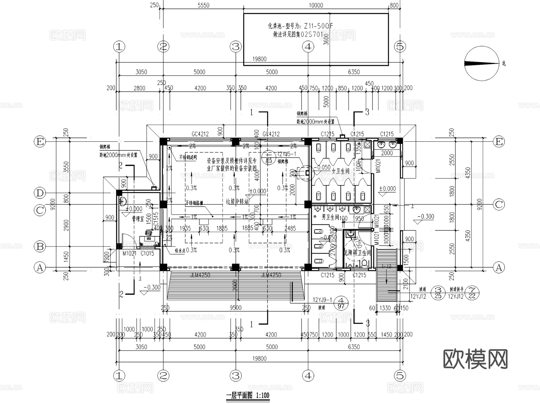 鹤壁开发区垃圾中转站建筑CAD施工图全套cad施工图