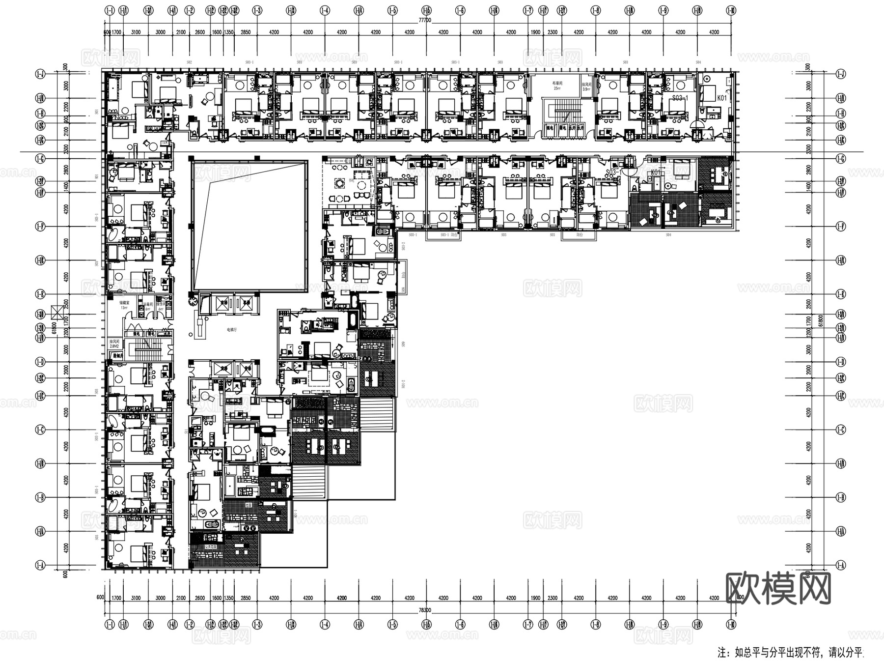 杭州远洲逸延酒店各层建筑平面CAD施工图集cad施工图