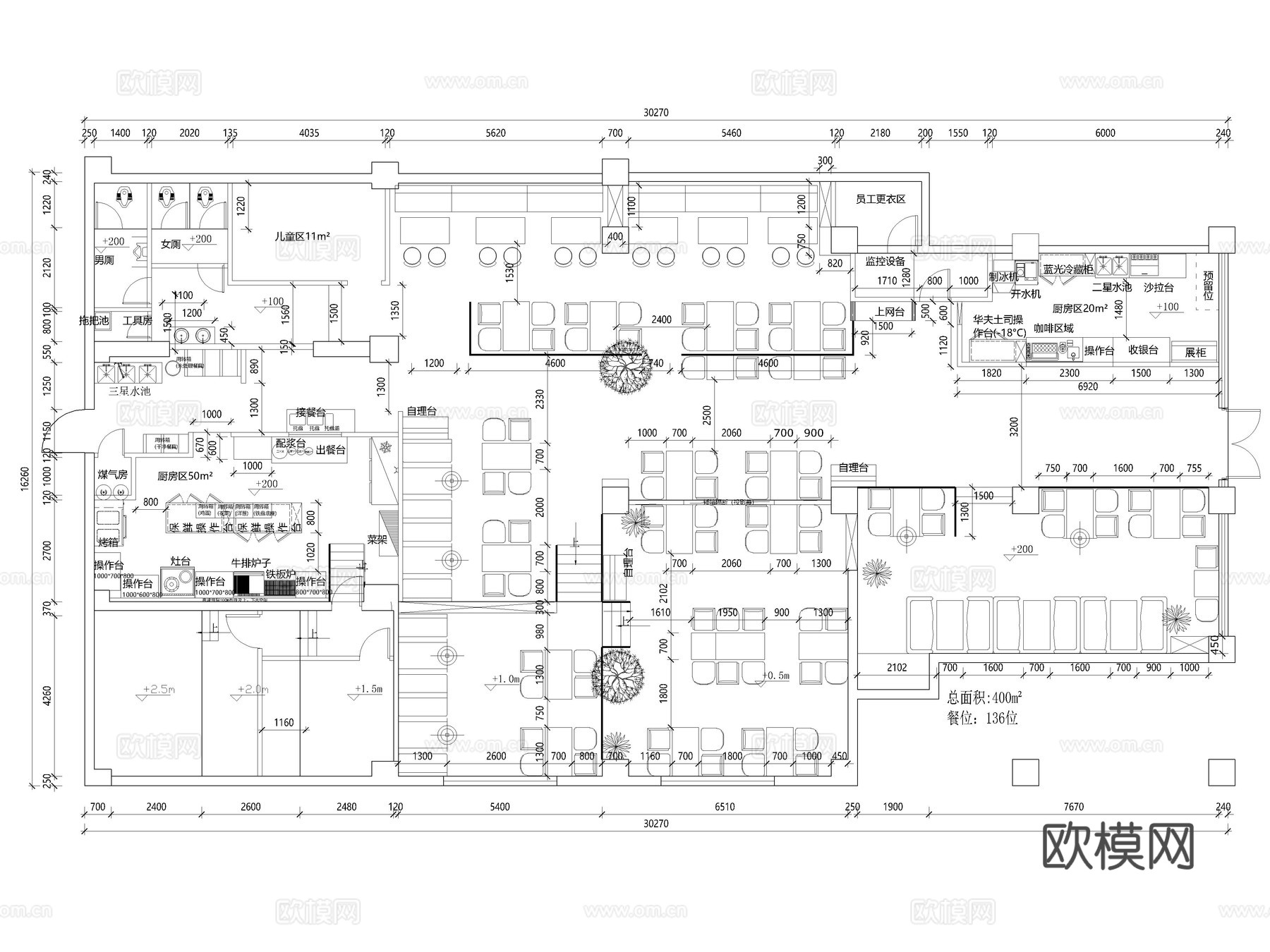28套西餐厅牛排店餐厅餐饮空间CAD平面图cad施工图
