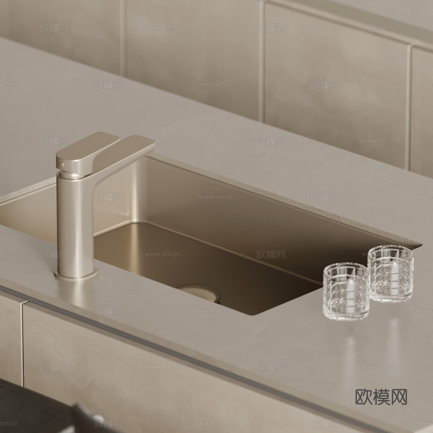 现代水槽 水池 洗菜池su模型