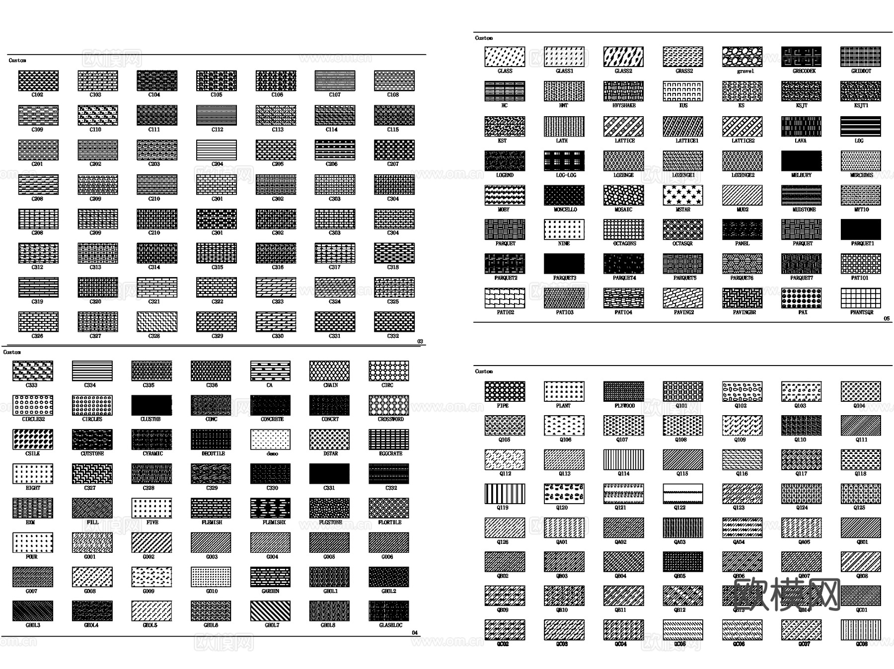 建筑景观CAD填充图案施工图集 1470个cad施工图