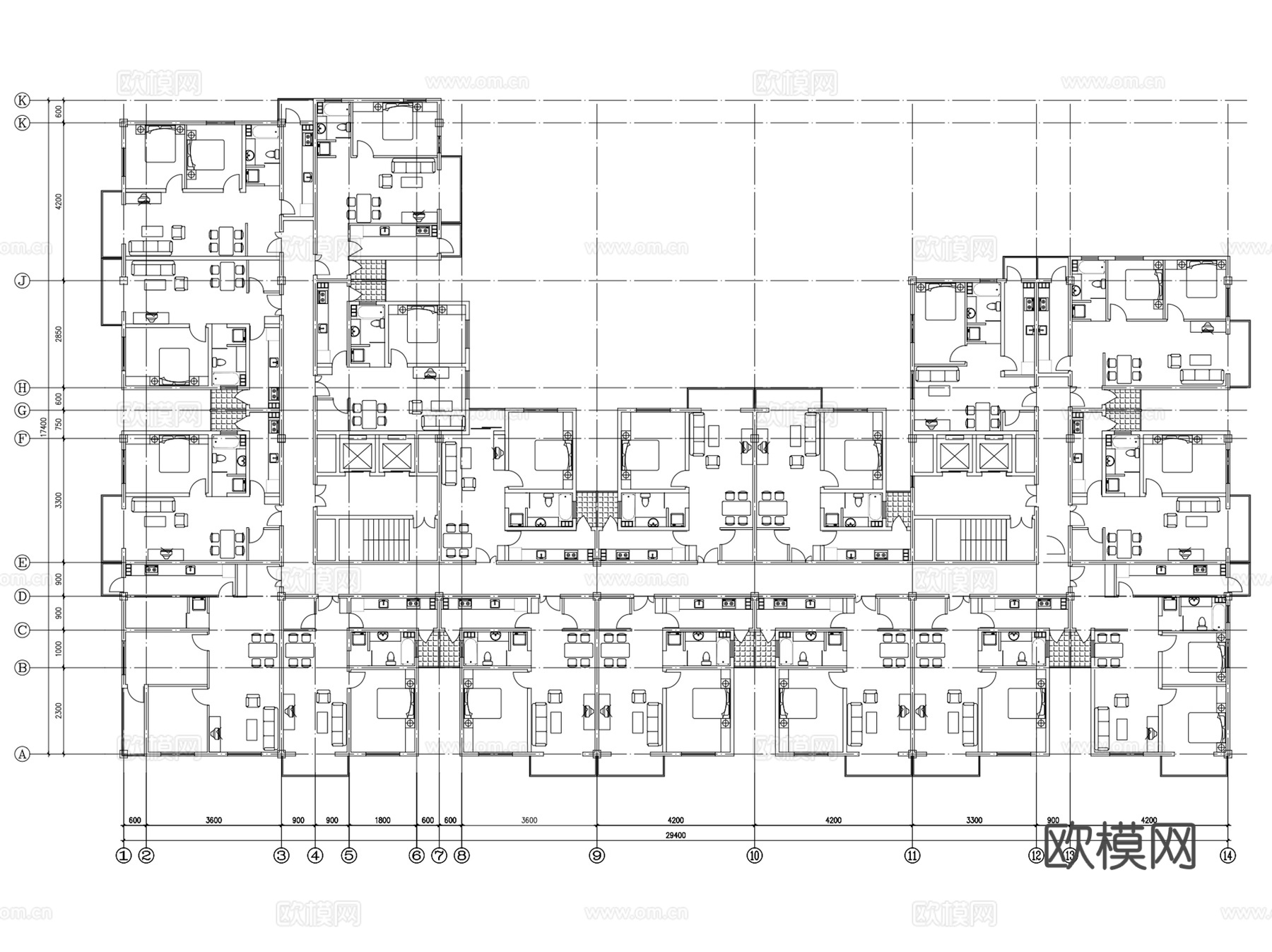 各类公寓CAD施工图户型图集 54套cad施工图