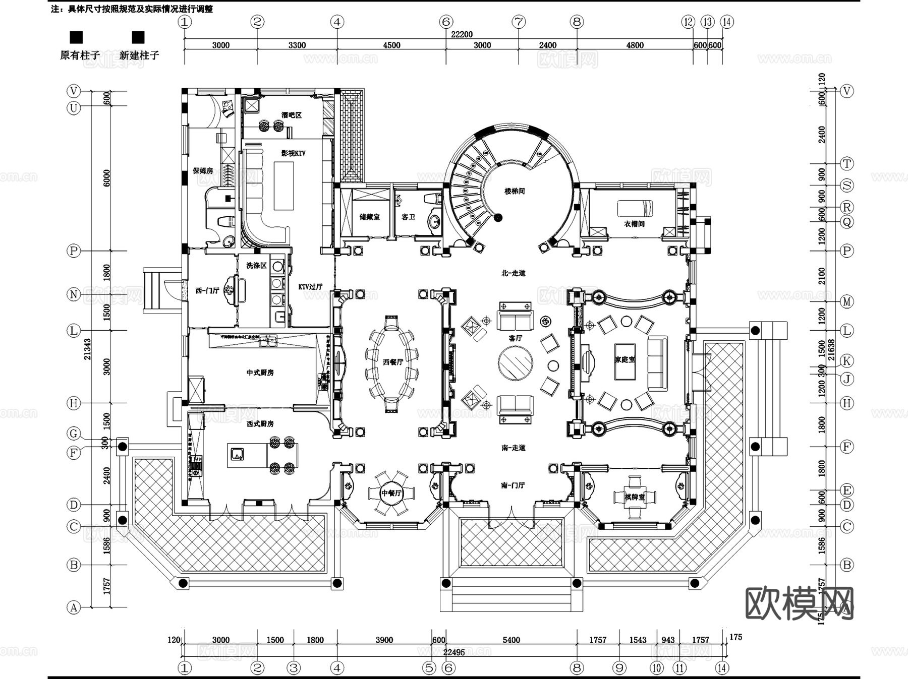 常熟名流世纪庄园丰泽岛三层别墅室内装饰CAD施工图整套cad施工图