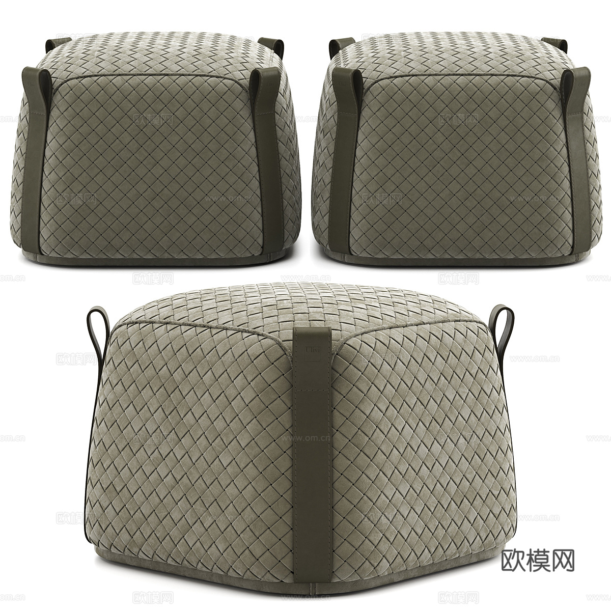 现代意式藤编皮革凳子3d模型下载（渲染图3）