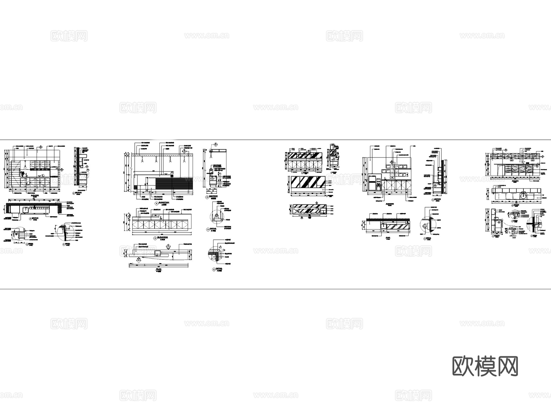 办公空间茶水间茶水台室内装饰CAD施工图集 5套cad施工图