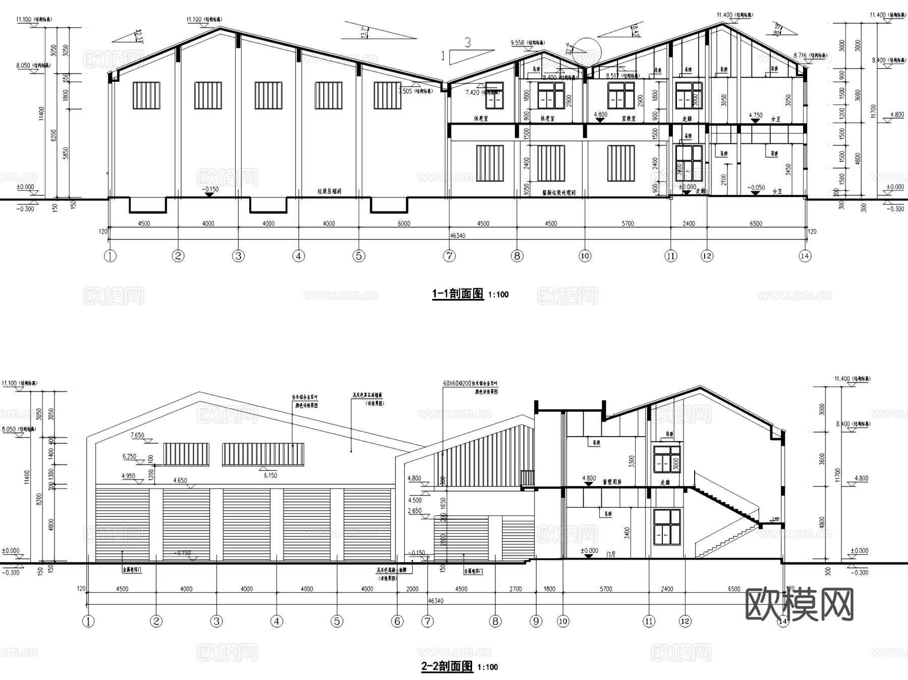 杭州仓前街道垃圾中转站建筑CAD施工图全套cad施工图