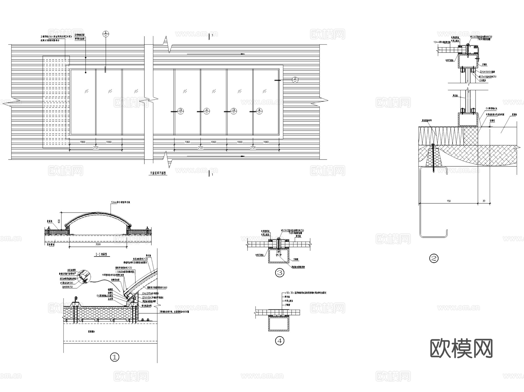 采光井天窗建筑构造节点大样详图CAD施工图集 50套cad施工图