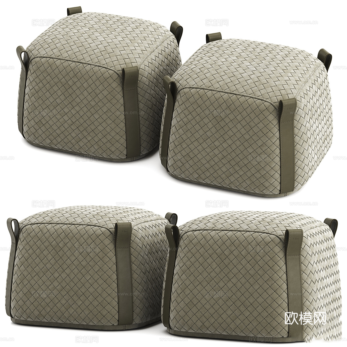 现代意式藤编皮革凳子3d模型下载（渲染图4）