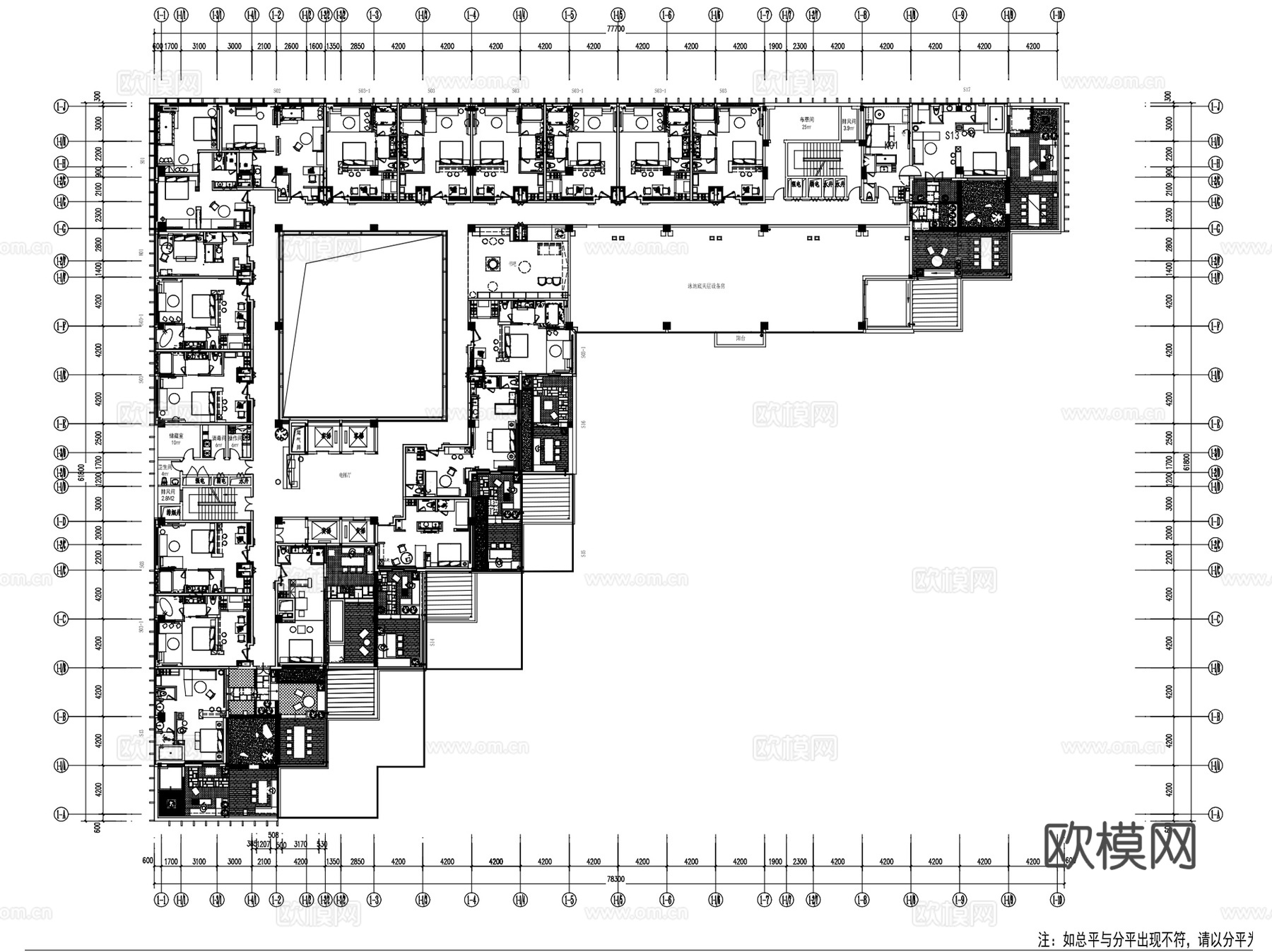 杭州远洲逸延酒店各层建筑平面CAD施工图集cad施工图