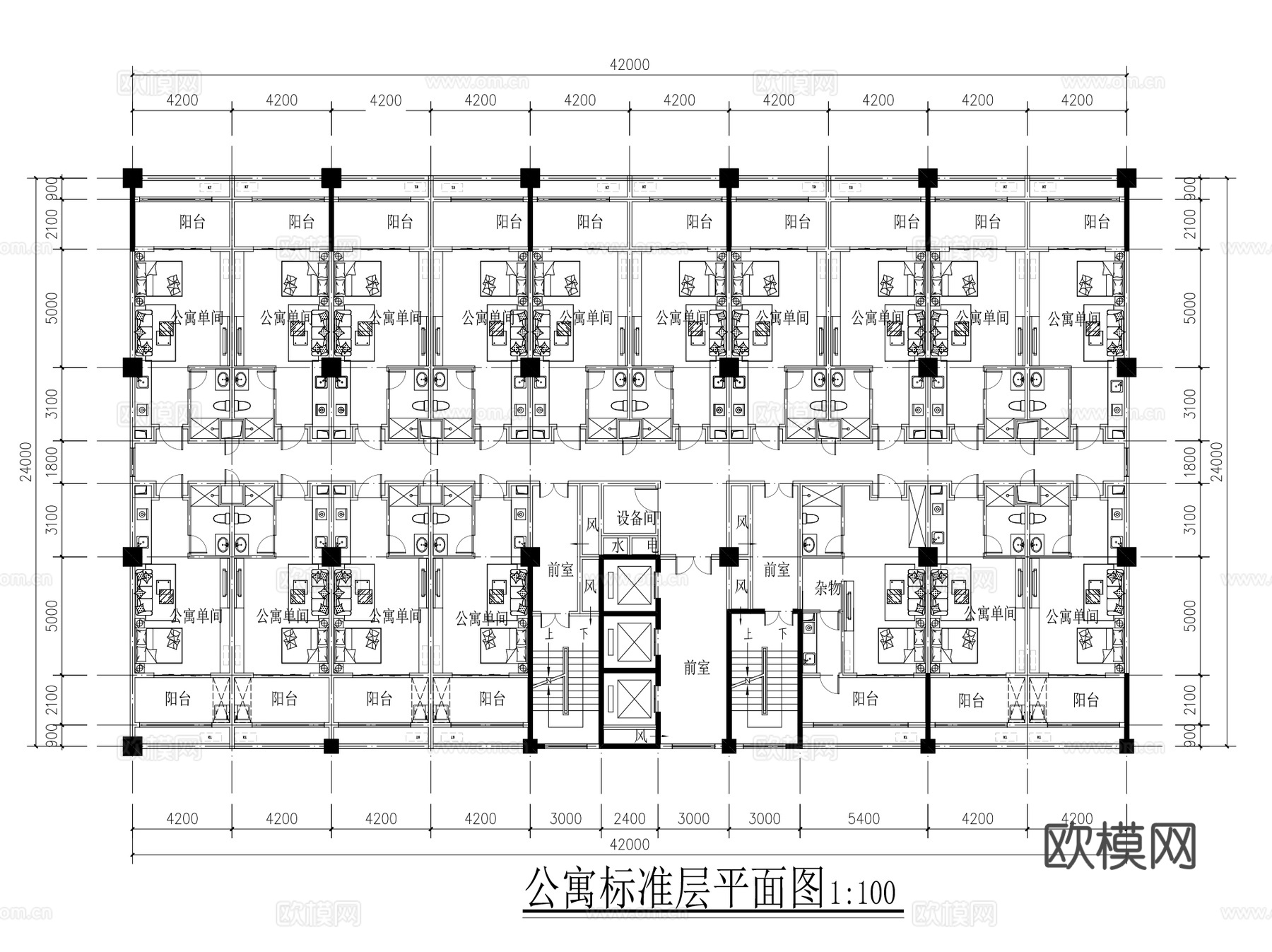 各类公寓CAD施工图户型图集 54套cad施工图
