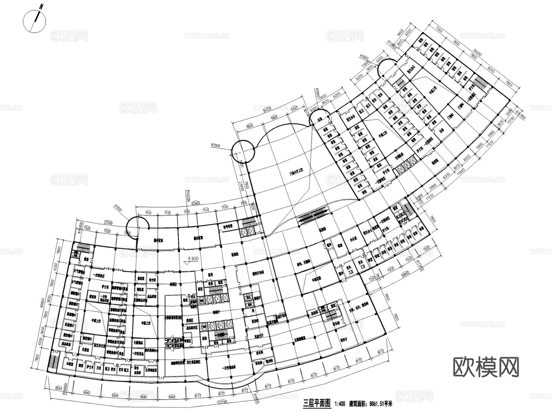 达州中心医院住院部改扩建建筑平面CAD施工图+文本cad施工图