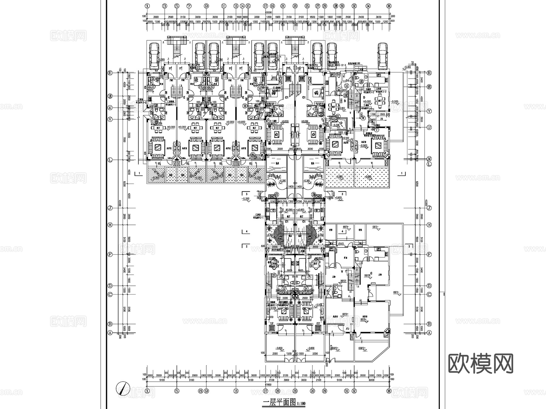合院别墅联排居住建筑CAD施工图16套cad施工图