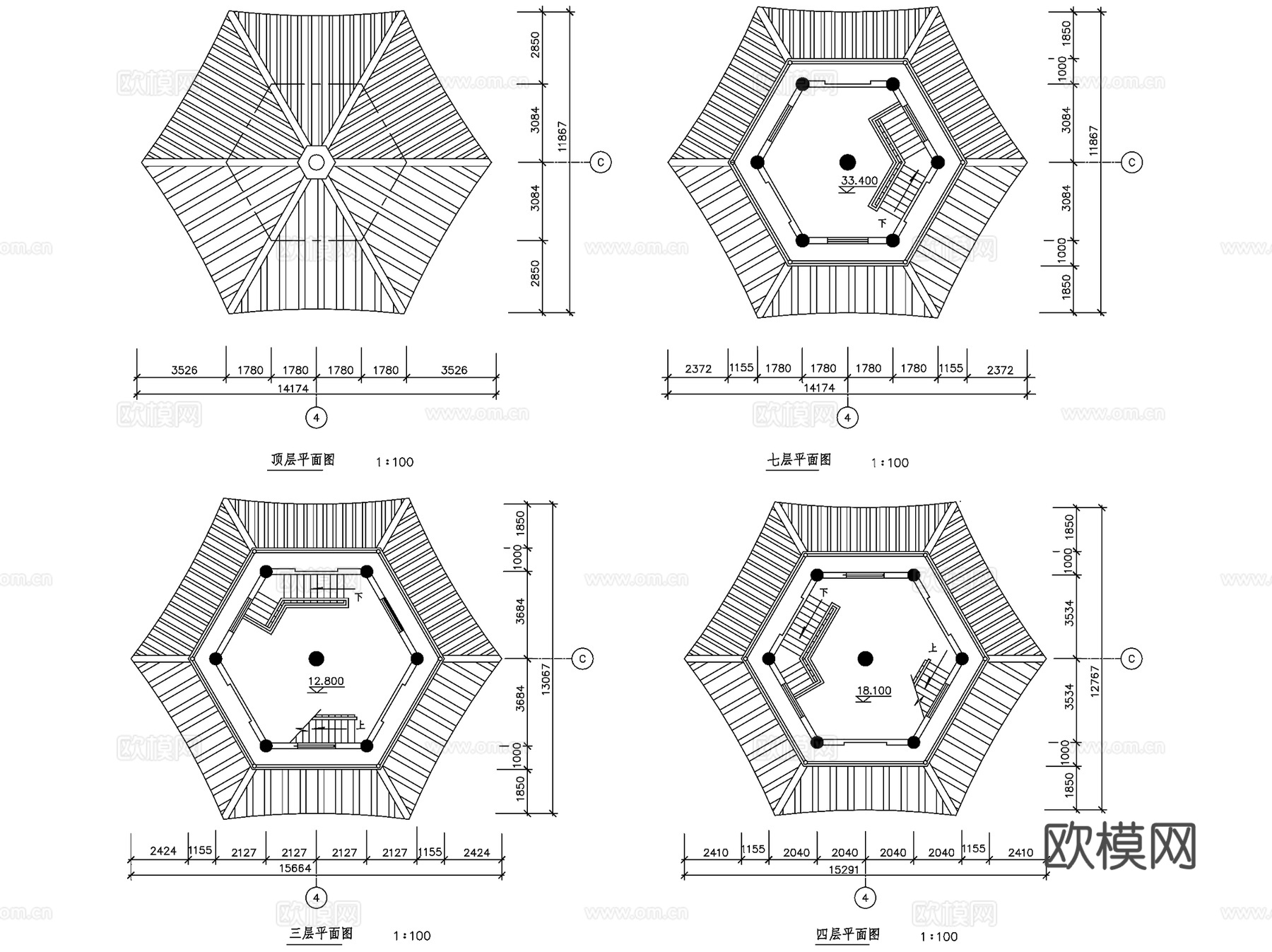 古建园林古塔CAD施工图大样详图集 2套cad施工图