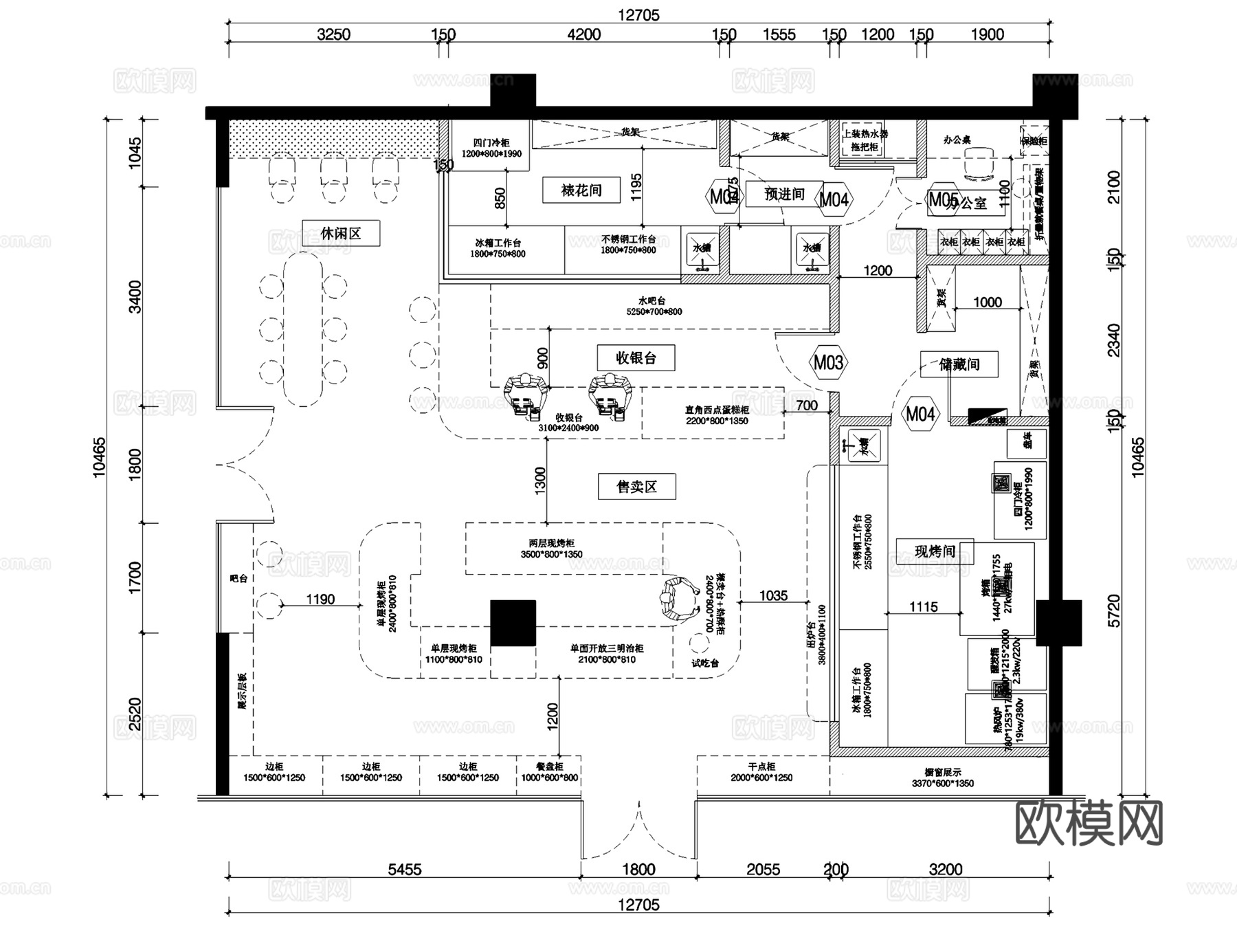 巴黎香吻烘焙蛋糕甜品店室内装饰CAD施工图整套cad施工图