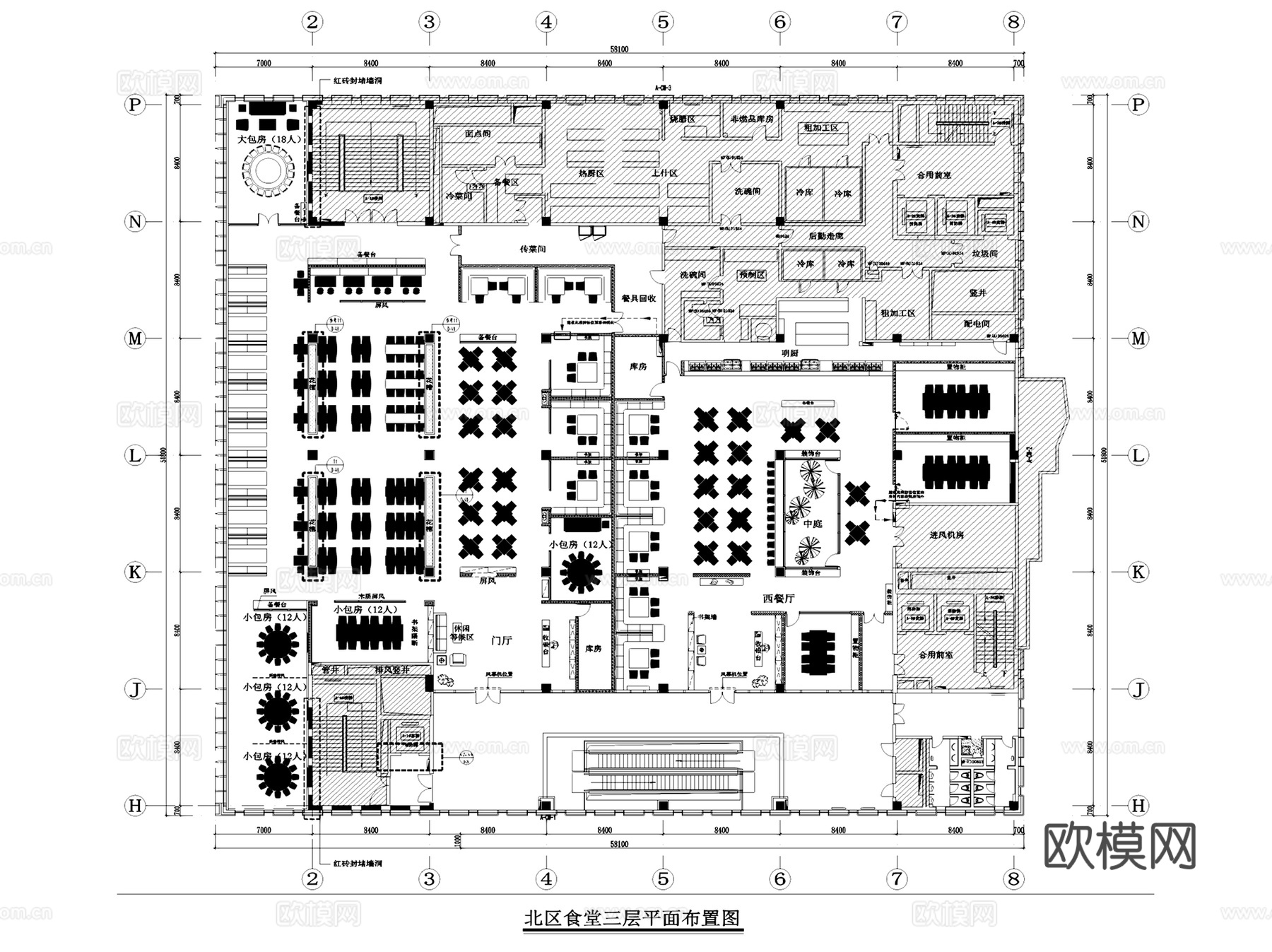 北航大北区学生食堂室内装饰CAD施工图整套cad施工图