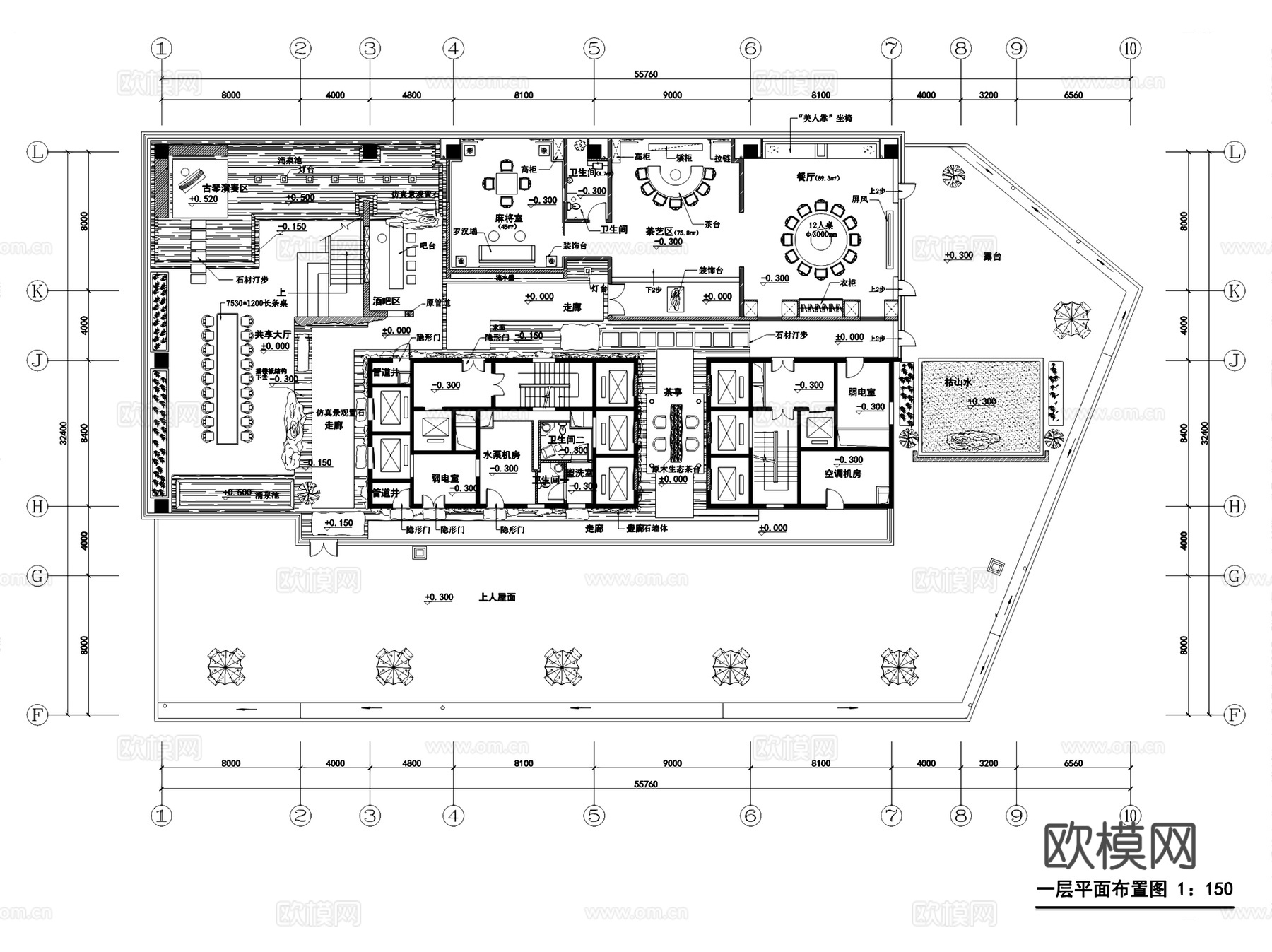 鄂尔多斯金融广场茶室茶会所室内装饰CAD施工图整套cad施工图