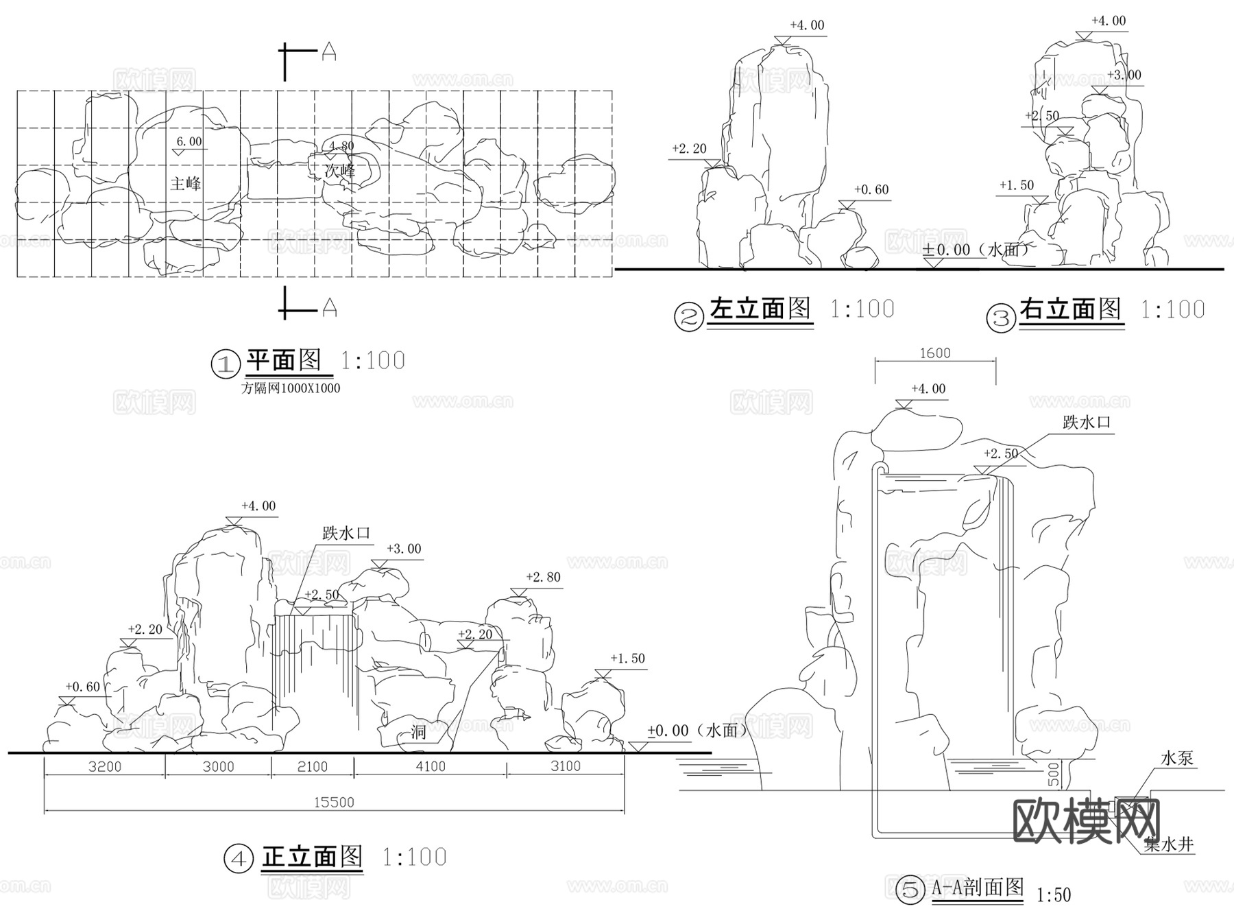 假山叠石置石景观CAD施工图集 11套cad施工图