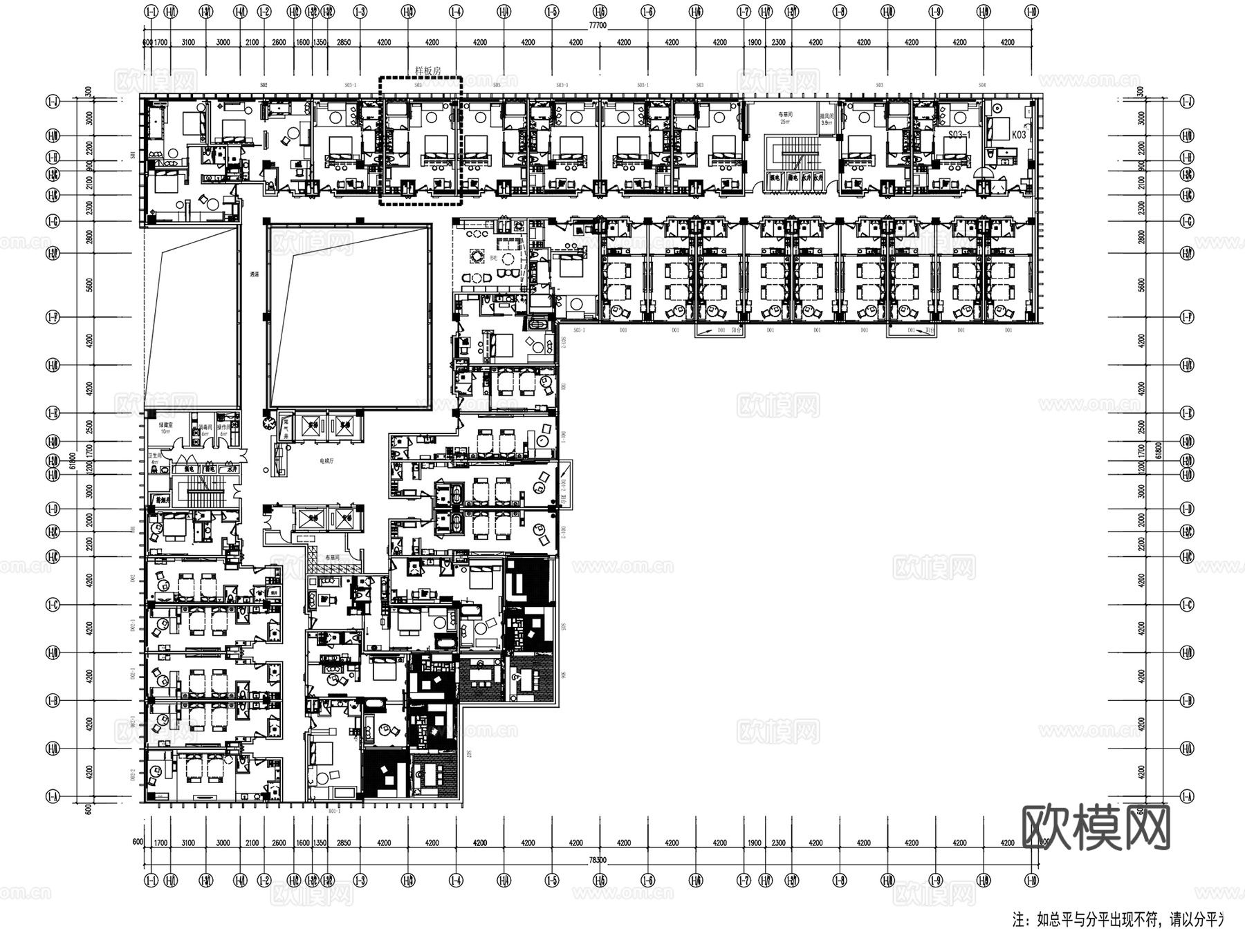 杭州远洲逸延酒店各层建筑平面CAD施工图集cad施工图