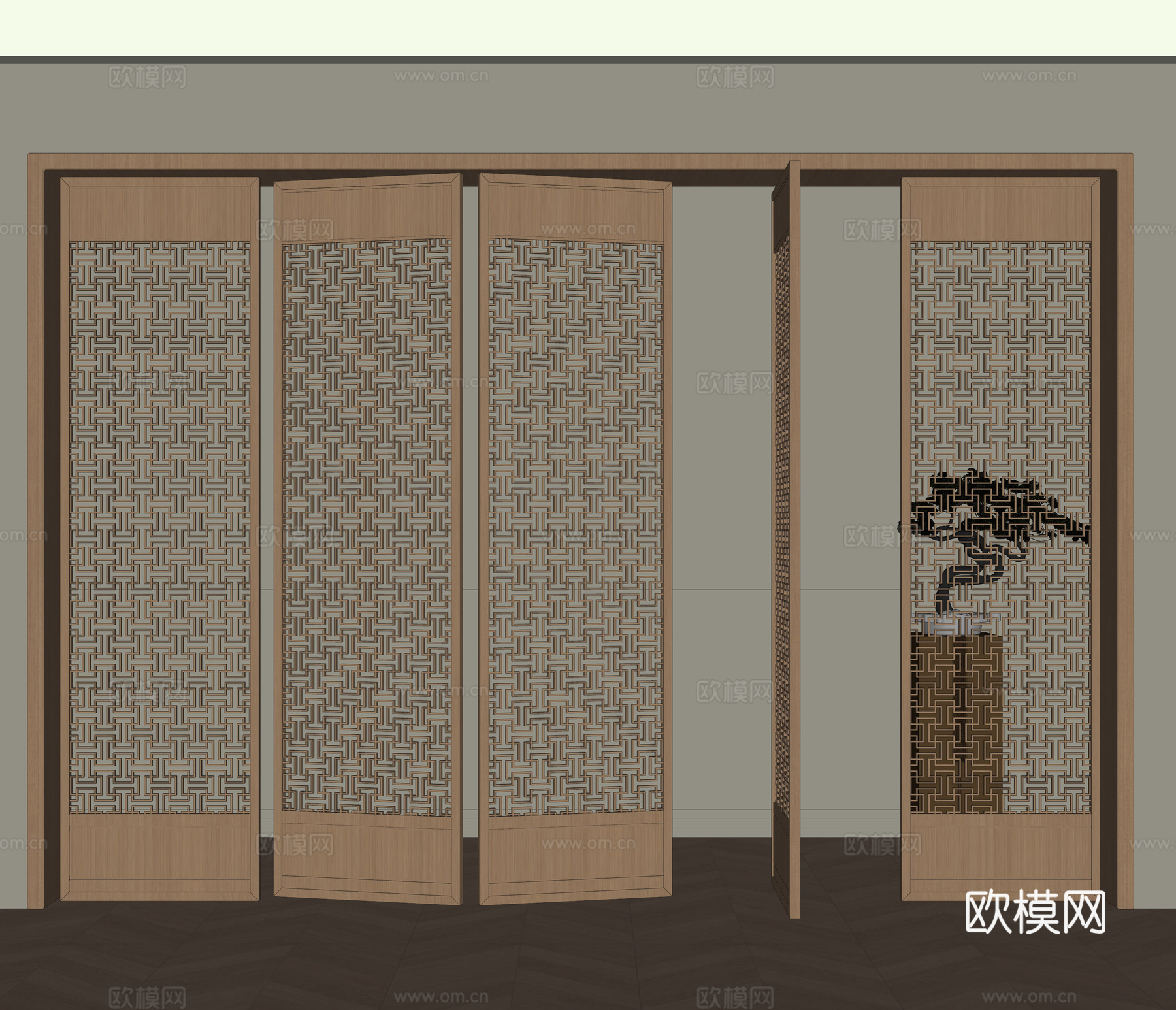 中式雕花屏风su模型