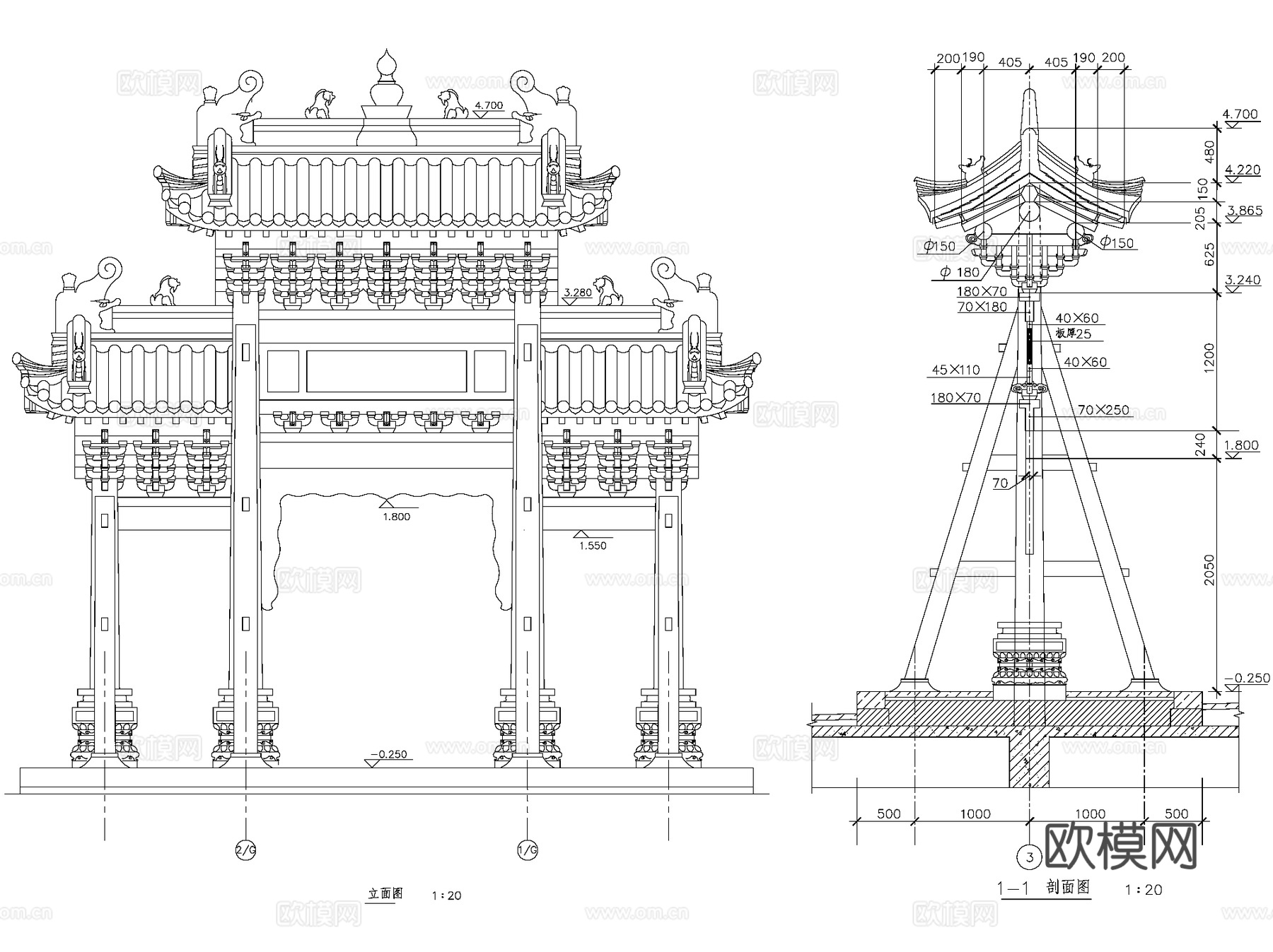 古建筑园林牌坊牌楼CAD施工图集 6套cad施工图
