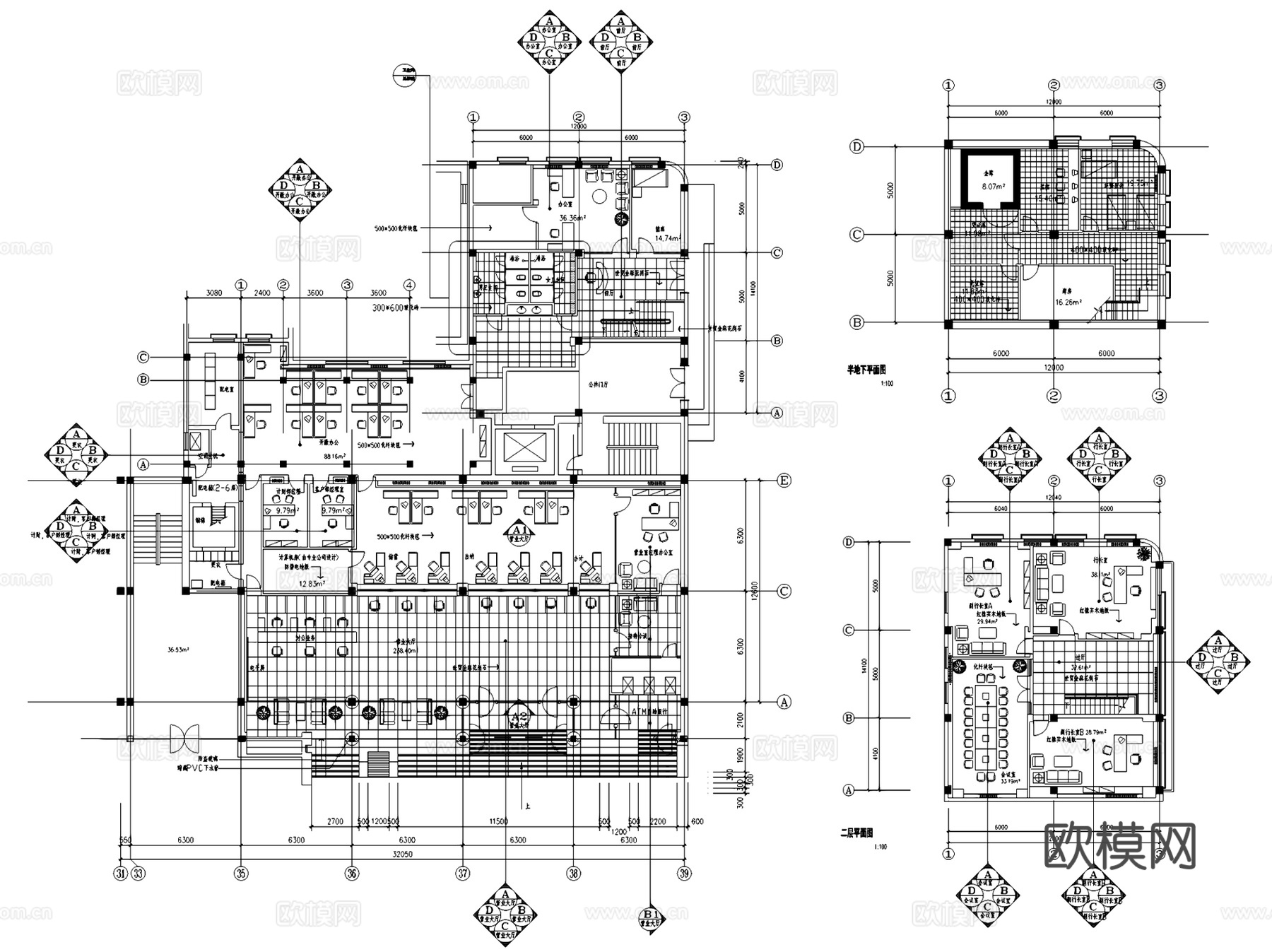 光大银行北京支行室内装饰CAD施工图全套cad施工图
