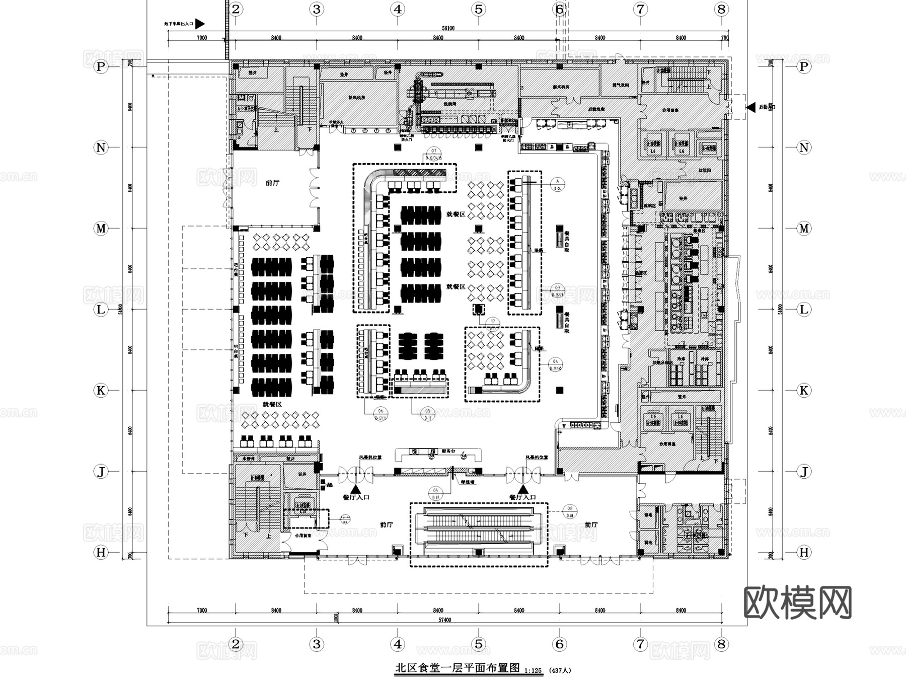 北航大北区学生食堂室内装饰CAD施工图整套cad施工图