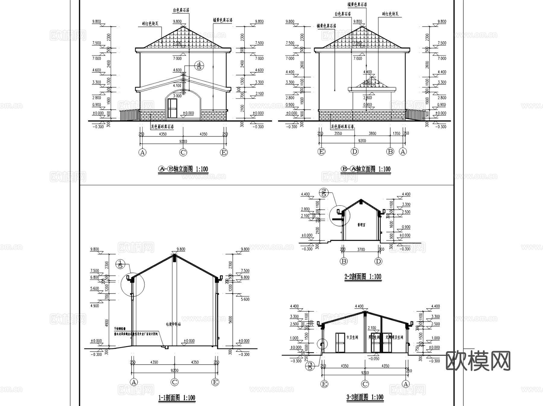 鹤壁开发区垃圾中转站建筑CAD施工图全套cad施工图