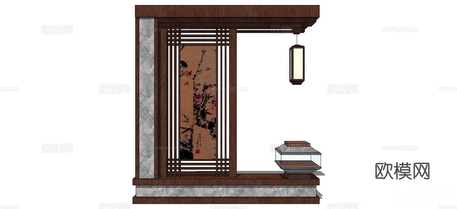 隔断屏风 屏风 实木屏风 新中式隔断屏风su模型