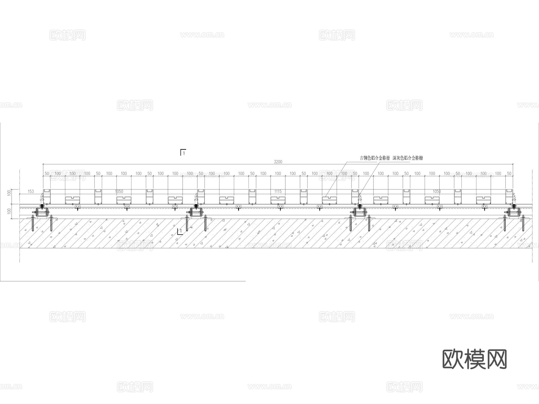 铝格栅墙面造型节点图 施工图 节点 结构节点图cad施工图