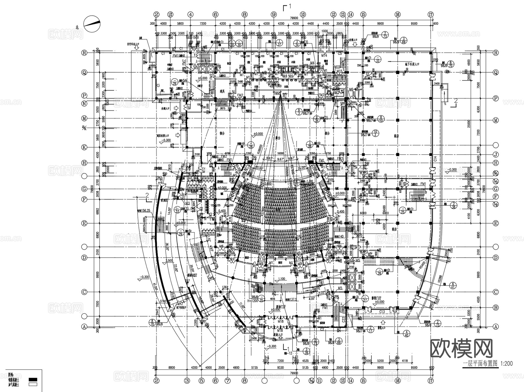 电影院剧院剧场建筑设计CAD施工图集 14套cad施工图