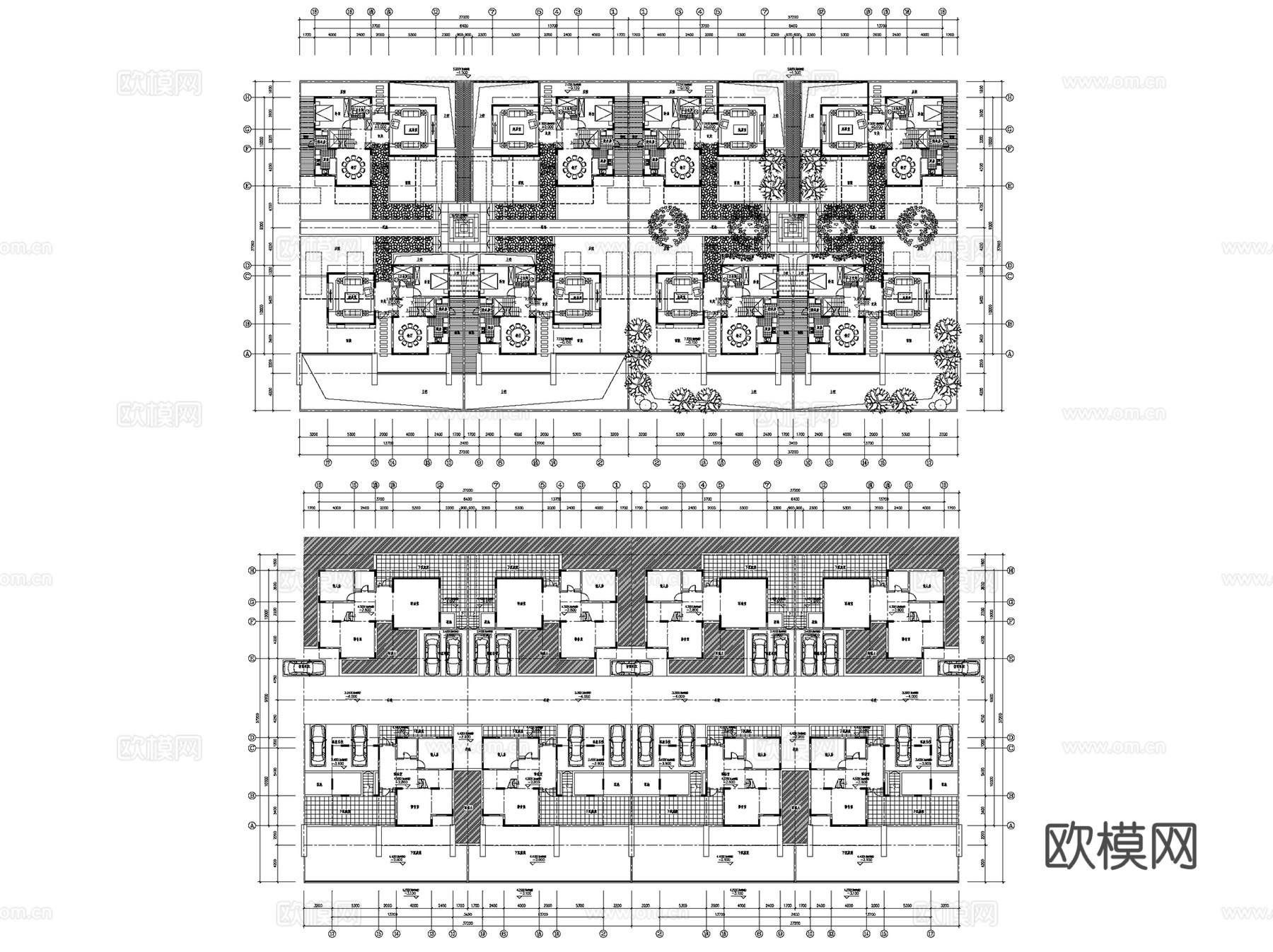 合院别墅联排居住建筑CAD施工图16套cad施工图