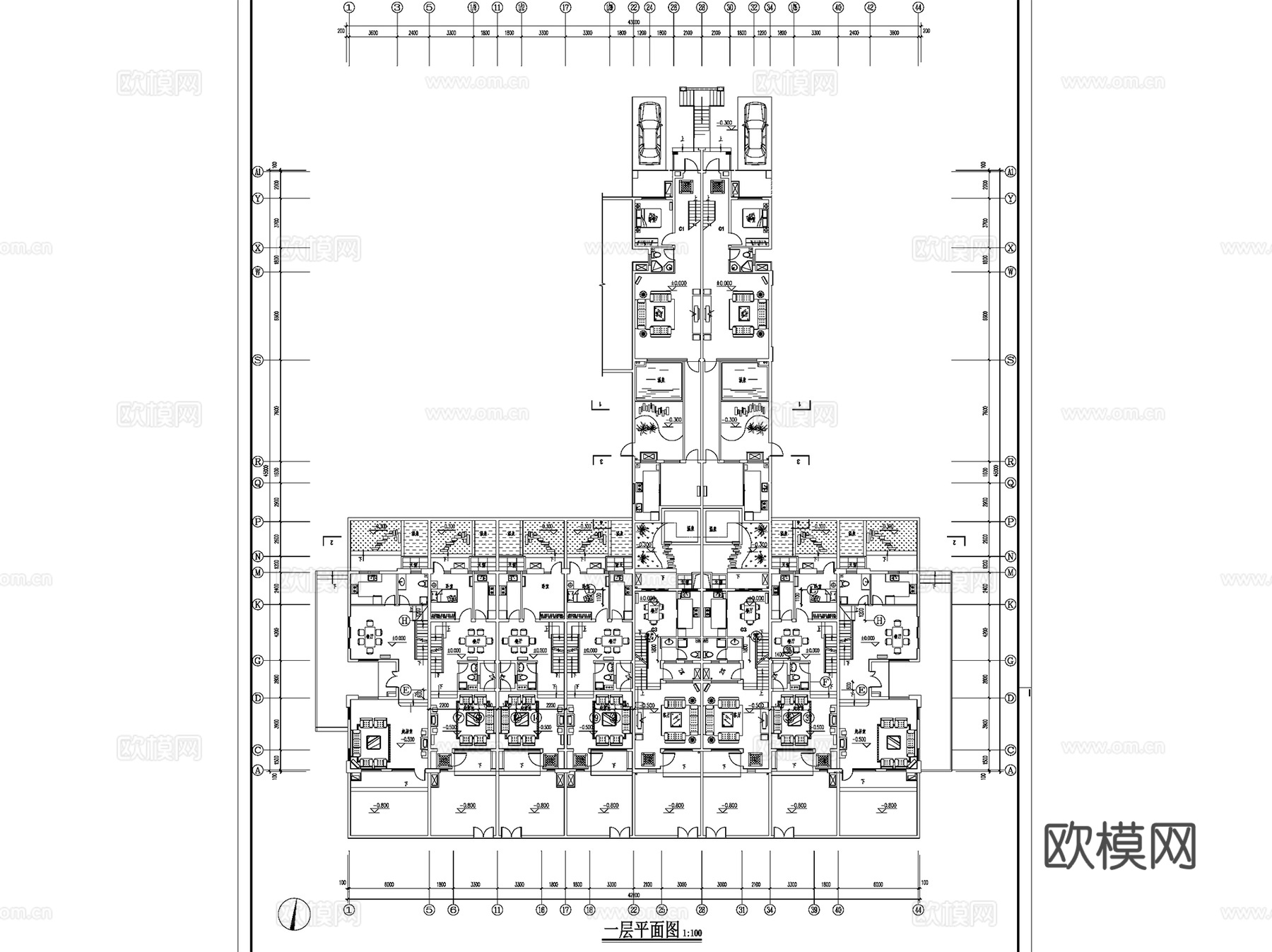 合院别墅联排居住建筑CAD施工图16套cad施工图