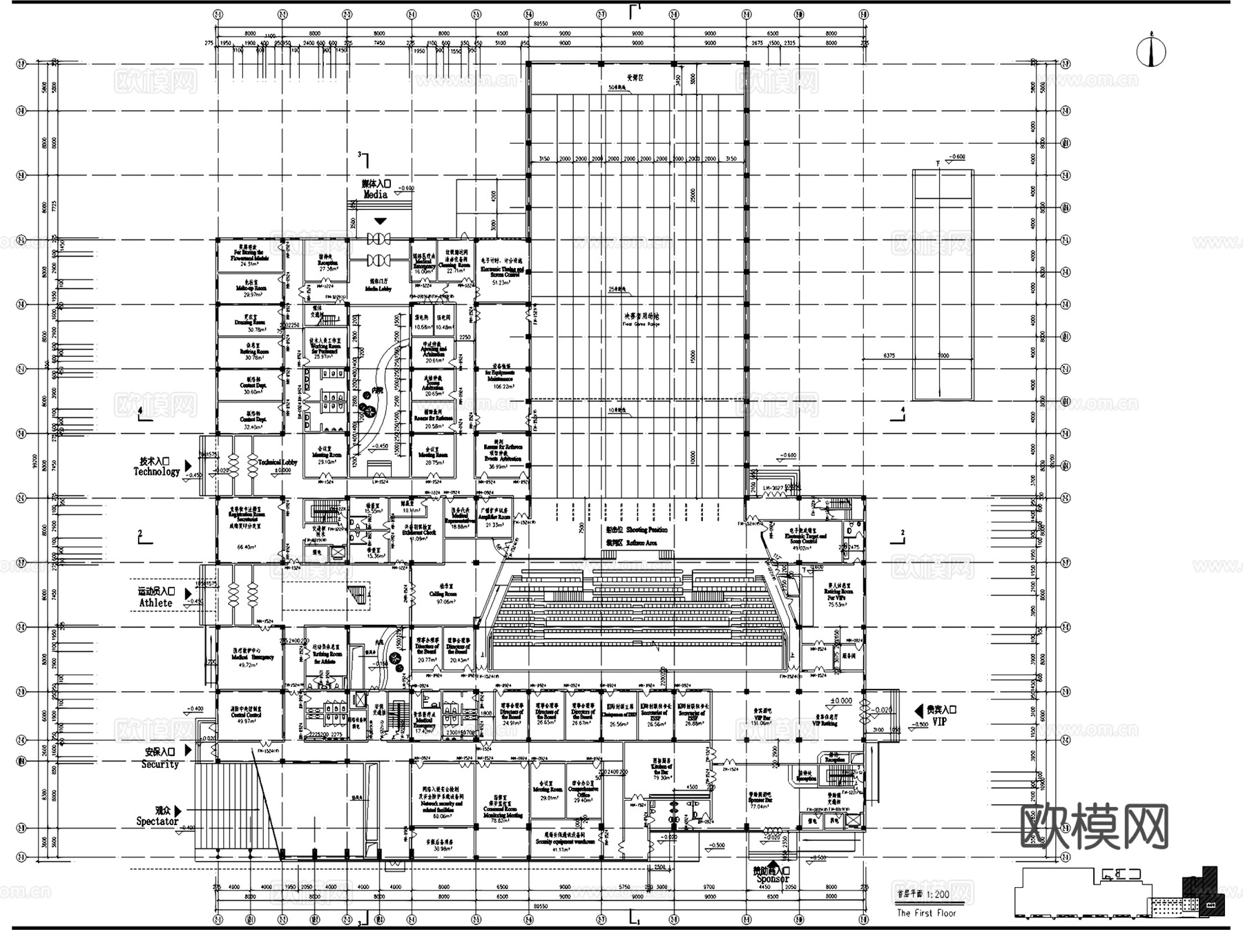 北京国家体育总局射击射箭馆建筑CAD施工图全套cad施工图
