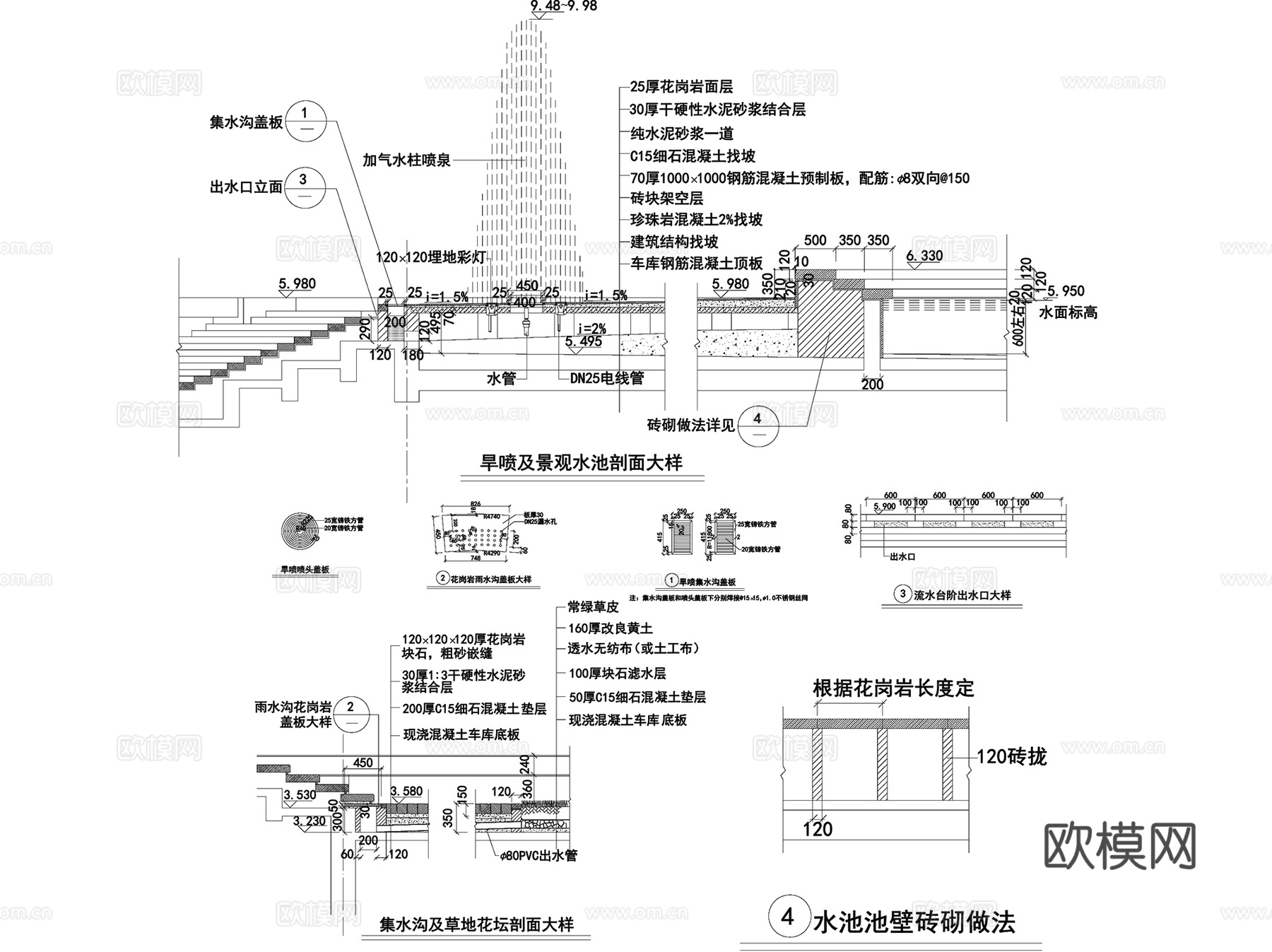 旱池旱喷景观水景CAD施工图集 9套cad施工图cad施工图